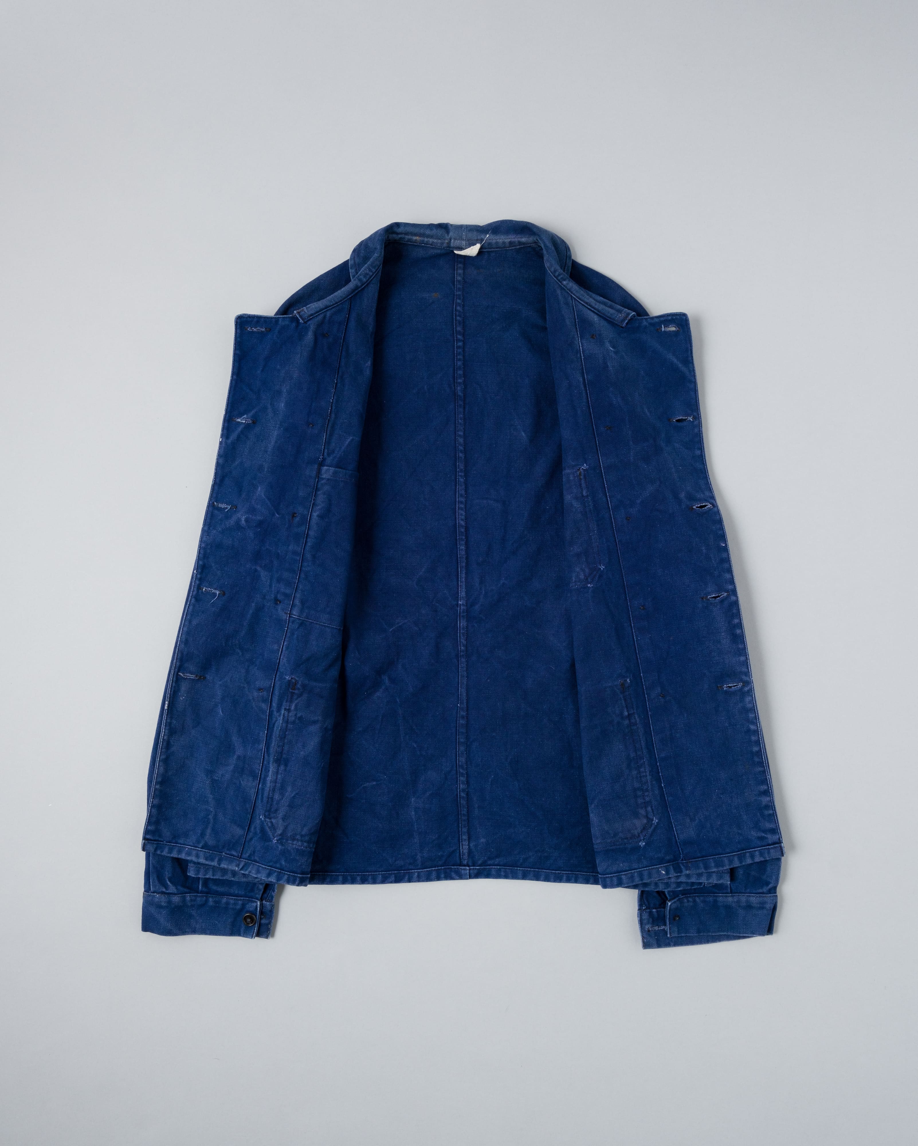 [~ 50's] French Vintage Deep Blue Cotton Twill Twill Double Breasted Work Veste