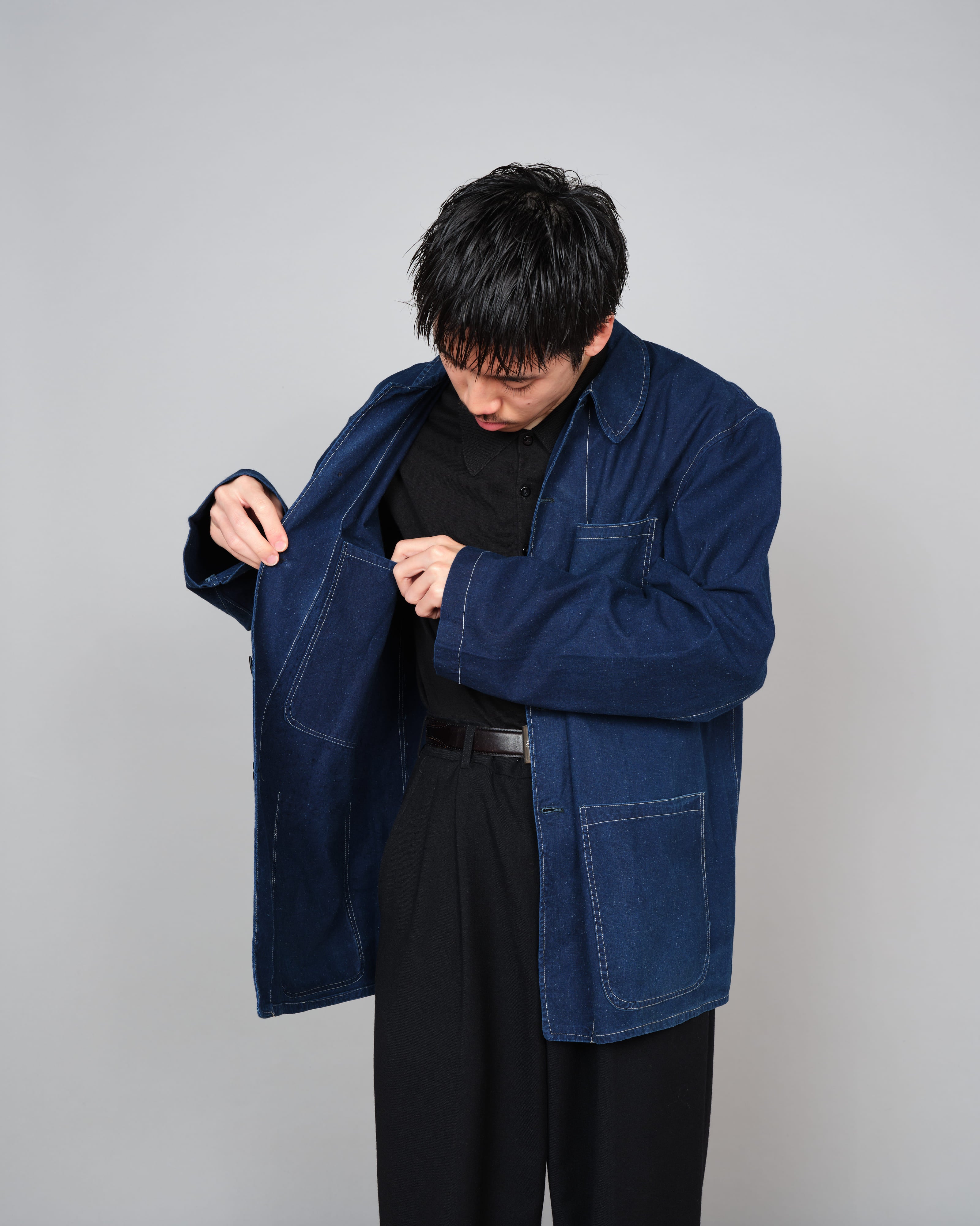 [~ 50's] Veste de travail en coton indigo de Chine française Taille 54