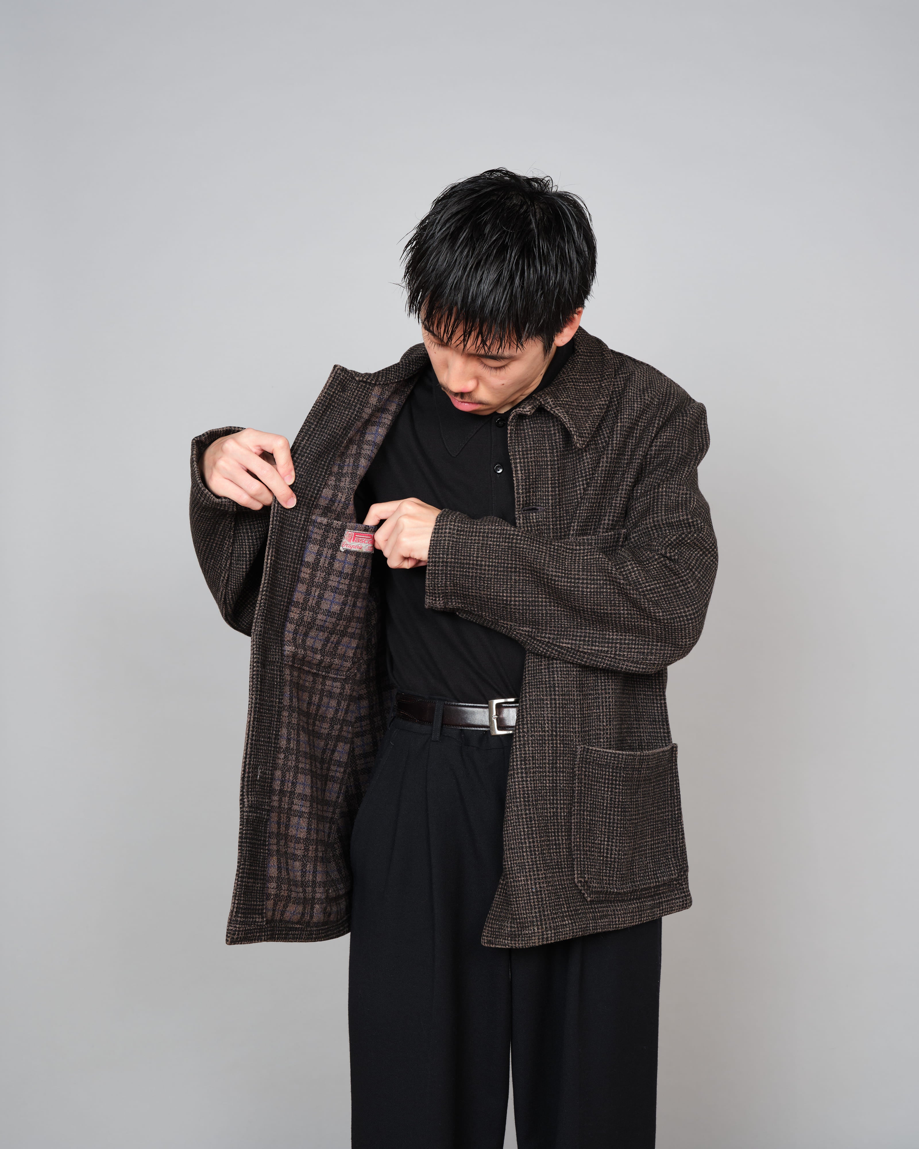 50's】French Vintage Wool Plaid Work Jacket 