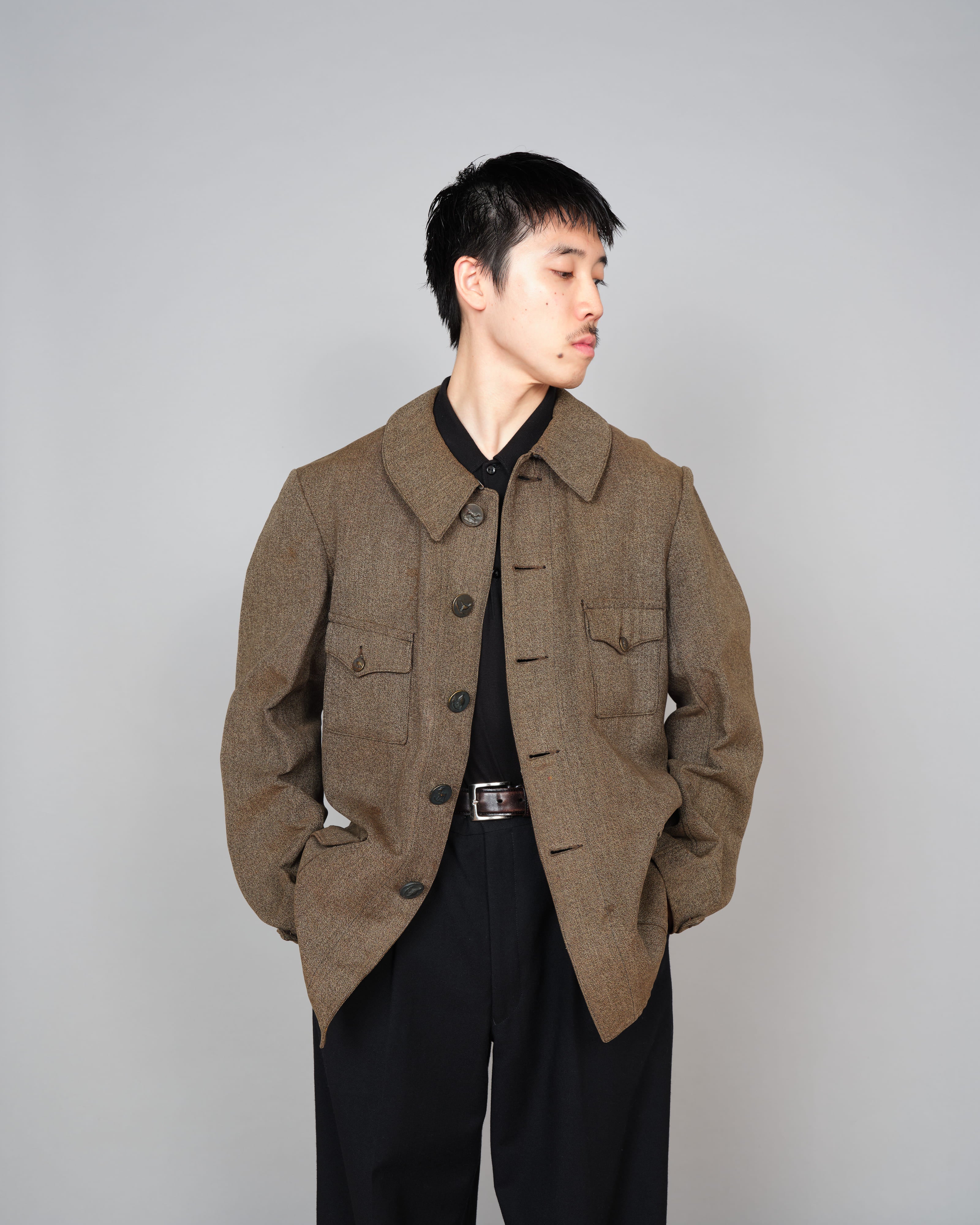【~30’s】French Vintage Brown Chambray Hunting Jacket