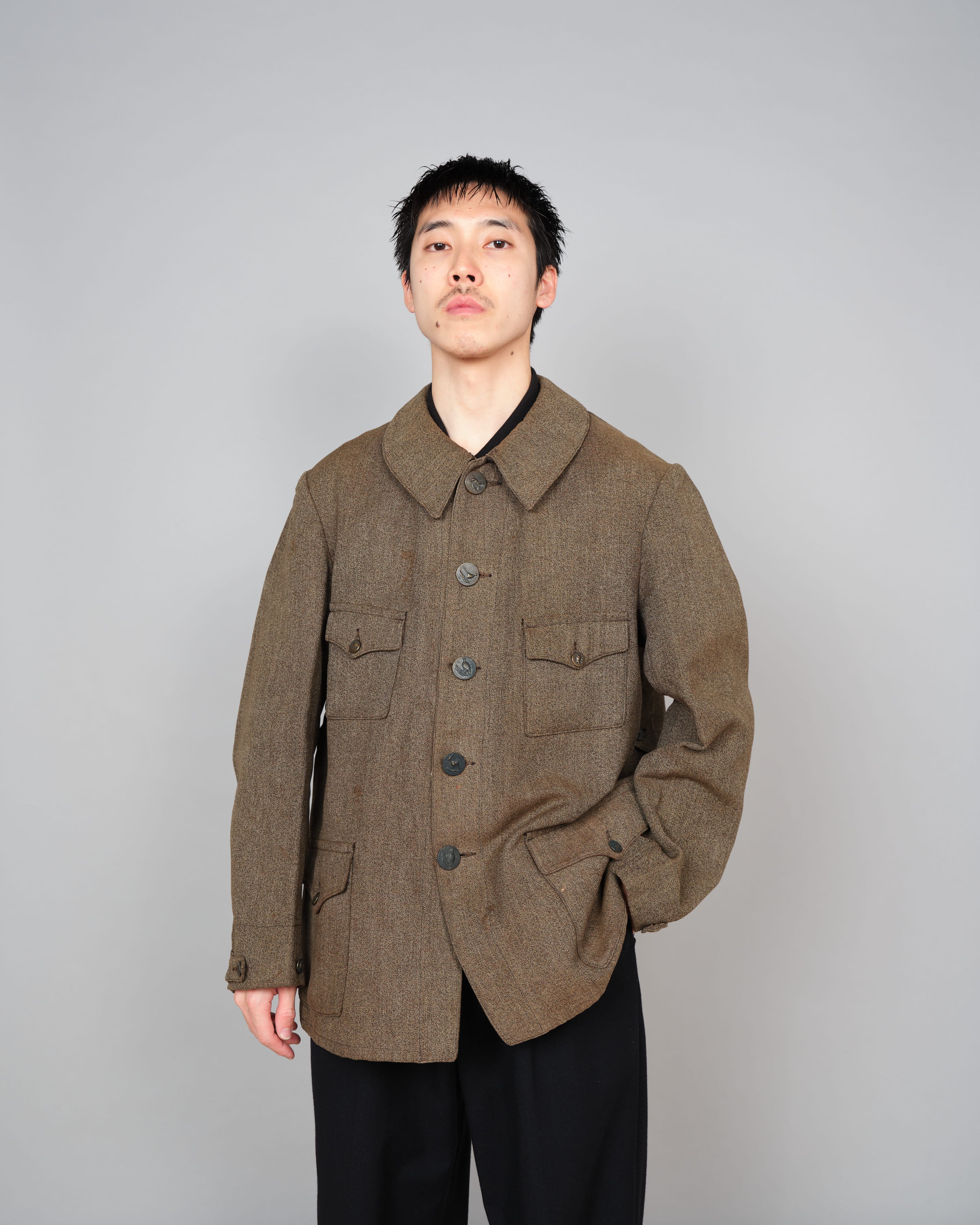 【~30’s】French Vintage Brown Chambray Hunting Jacket