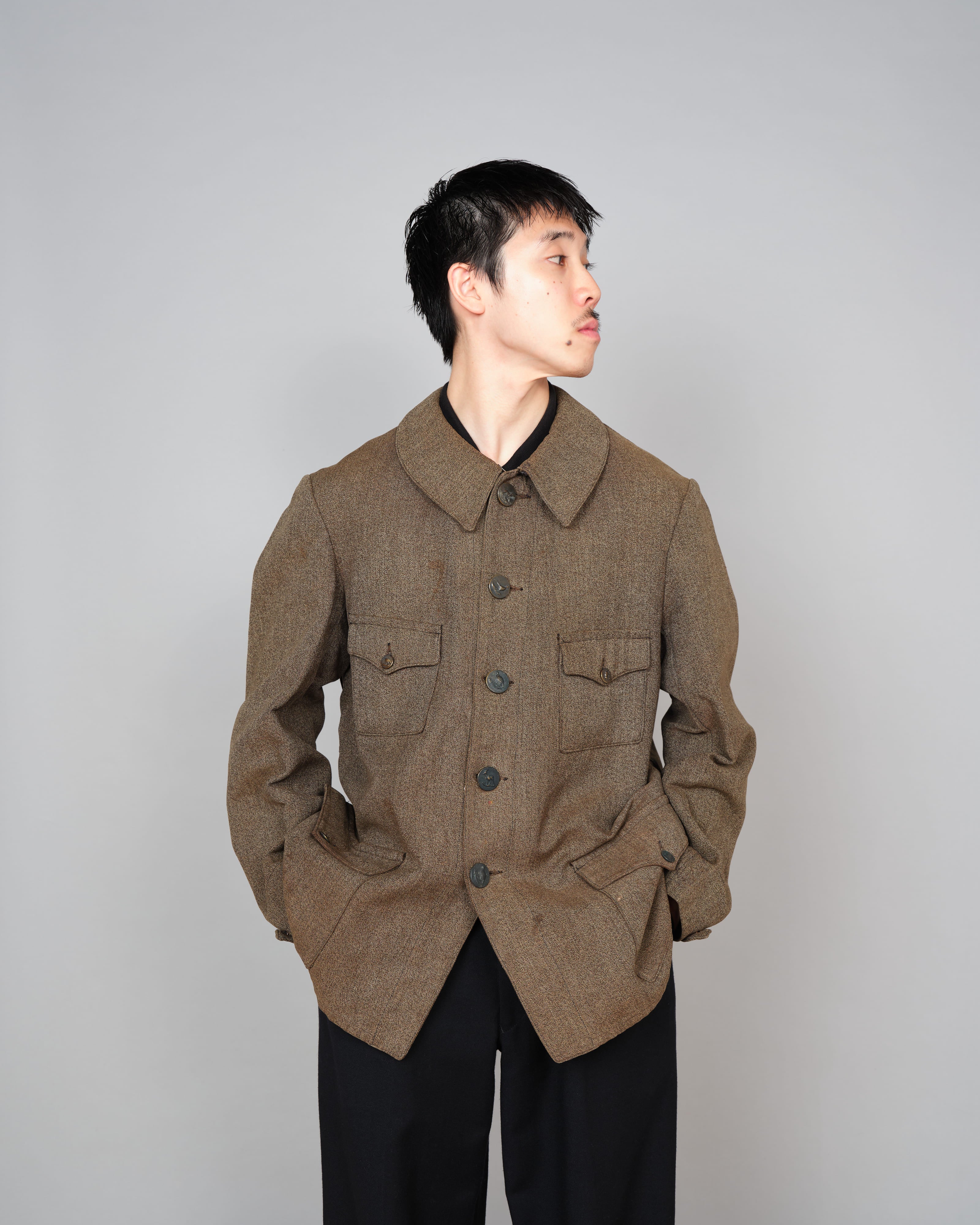 【~30’s】French Vintage Brown Chambray Hunting Jacket