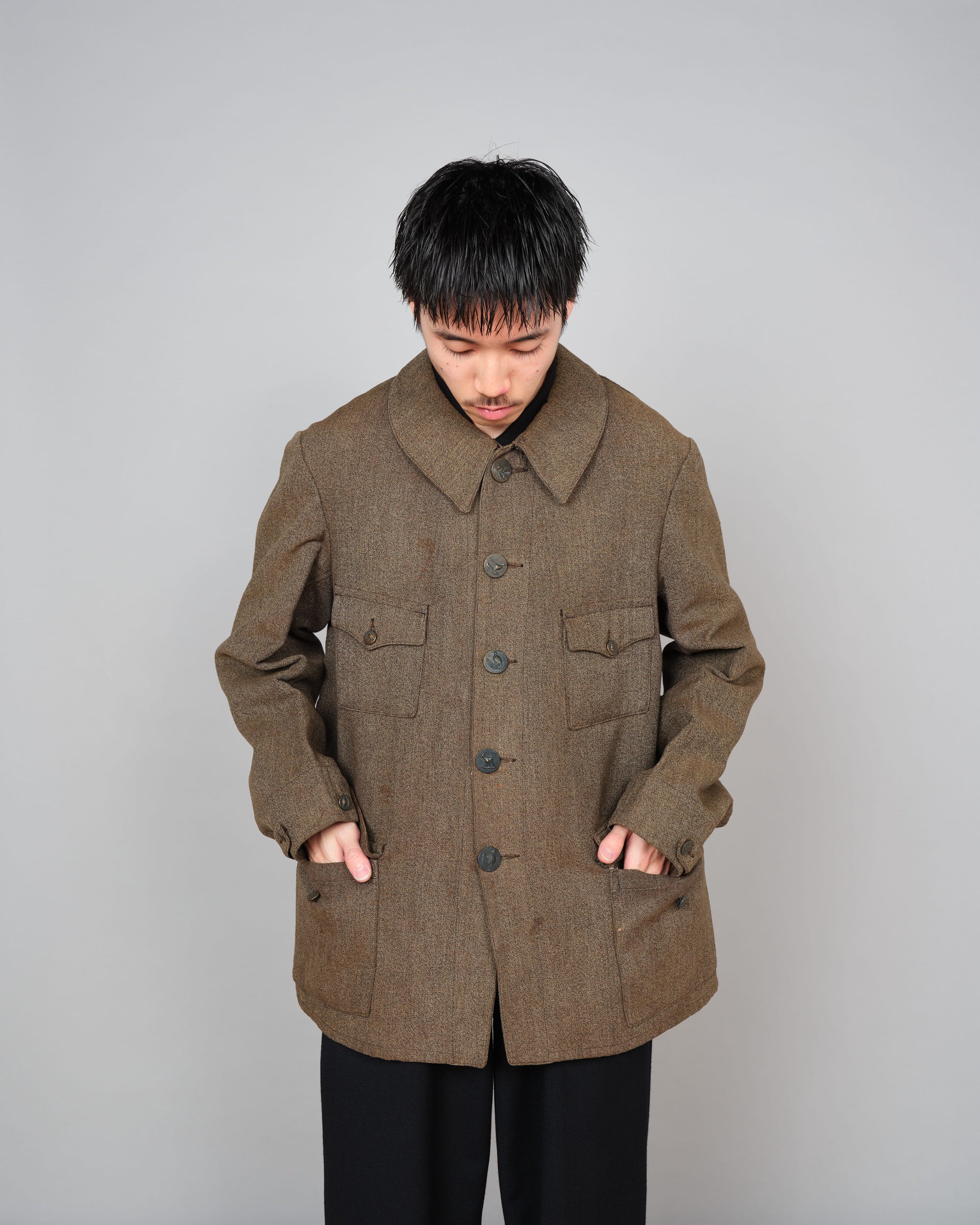 ［~30’s］French Vintage Brown Chambray Hunting Jacket