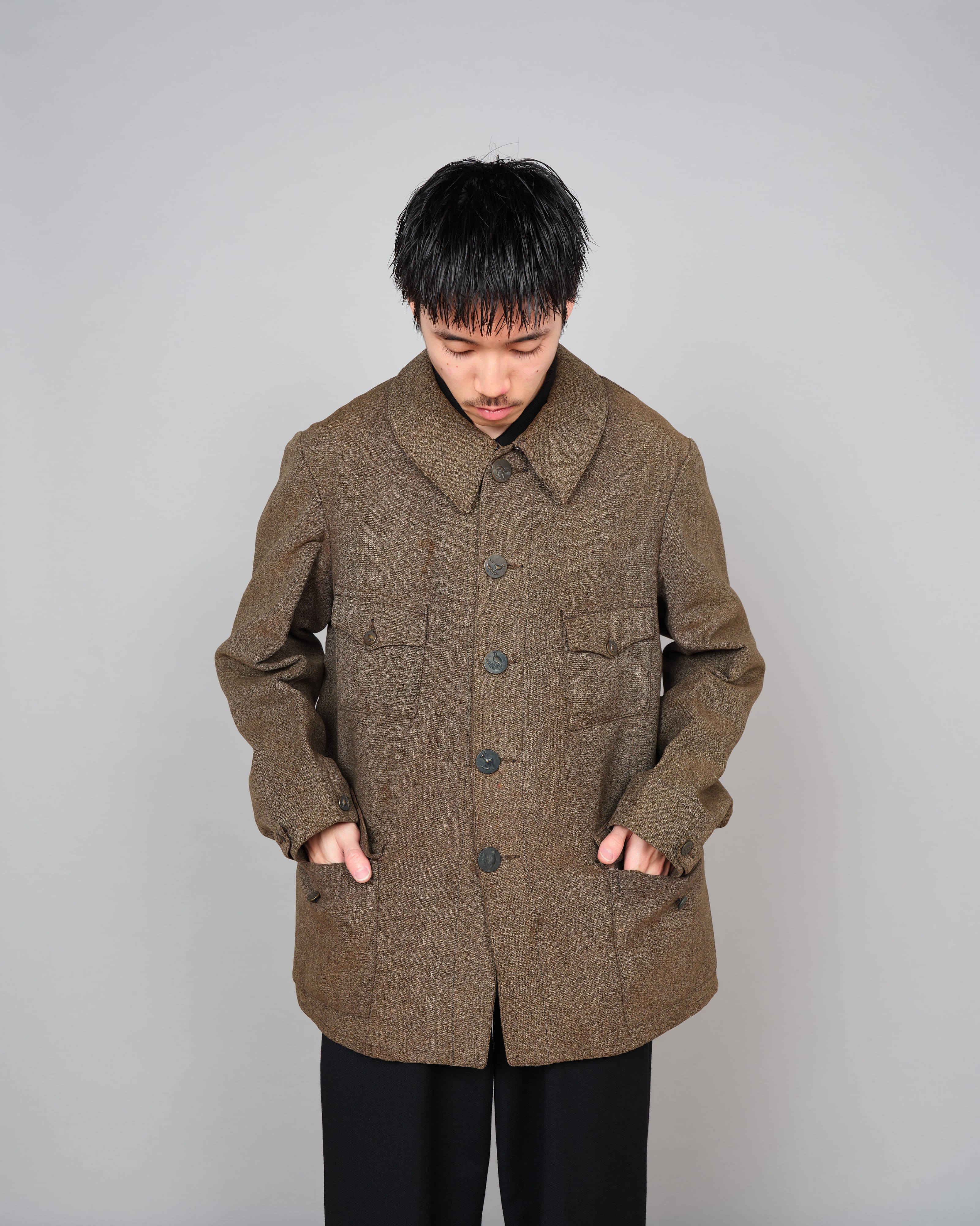 【~30’s】French Vintage Brown Chambray Hunting Jacket