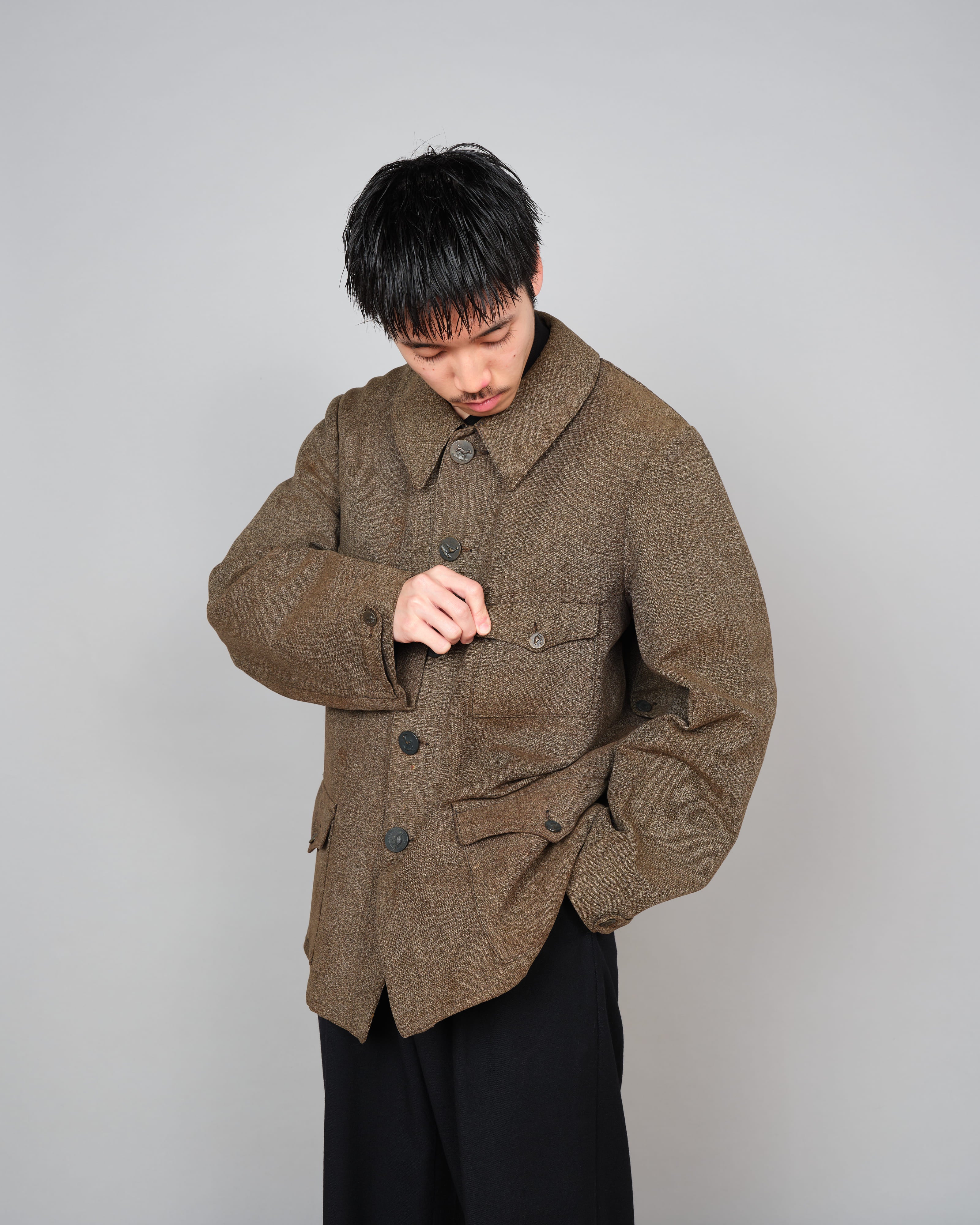 【~30’s】French Vintage Brown Chambray Hunting Jacket