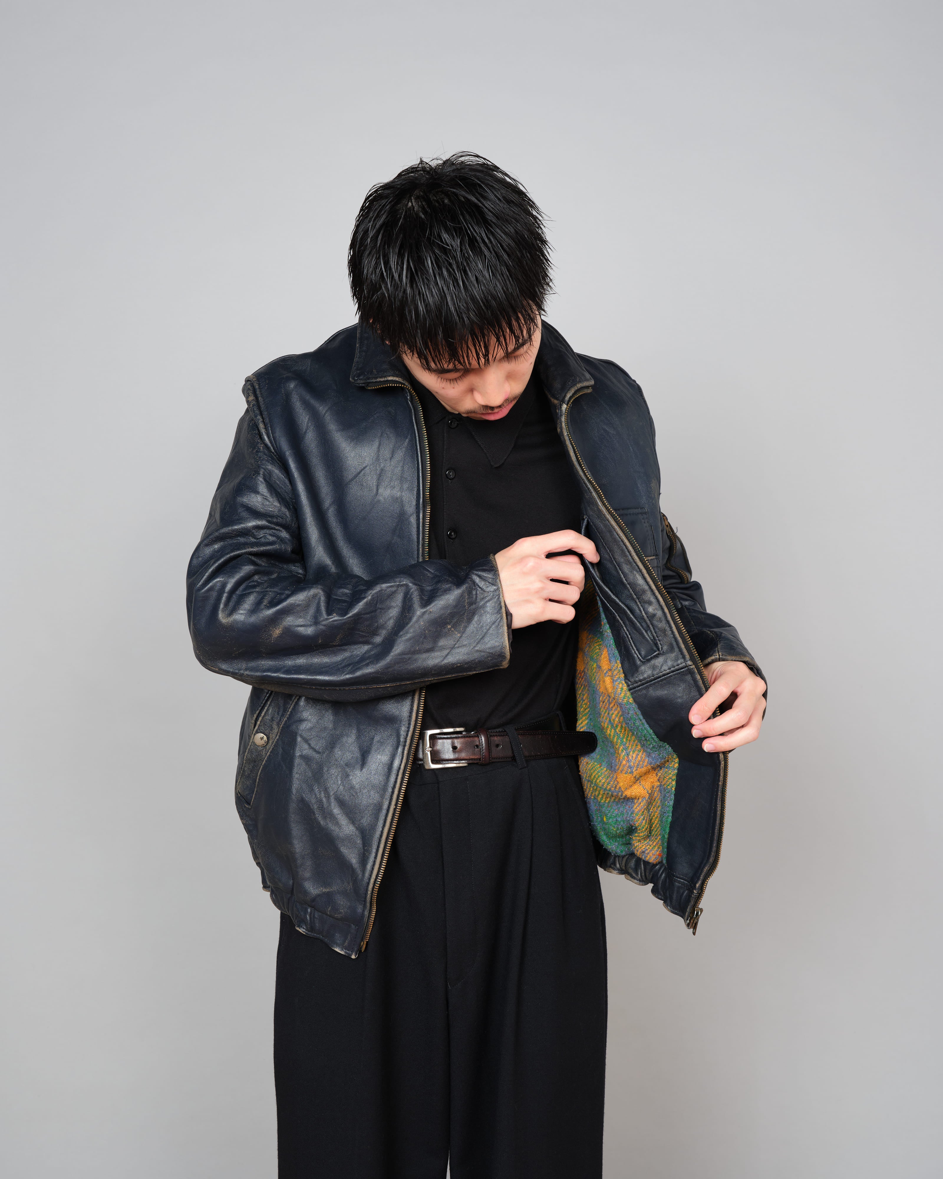 【~80's】French Air Force Pilot Leather Jacket "Civilian Type"