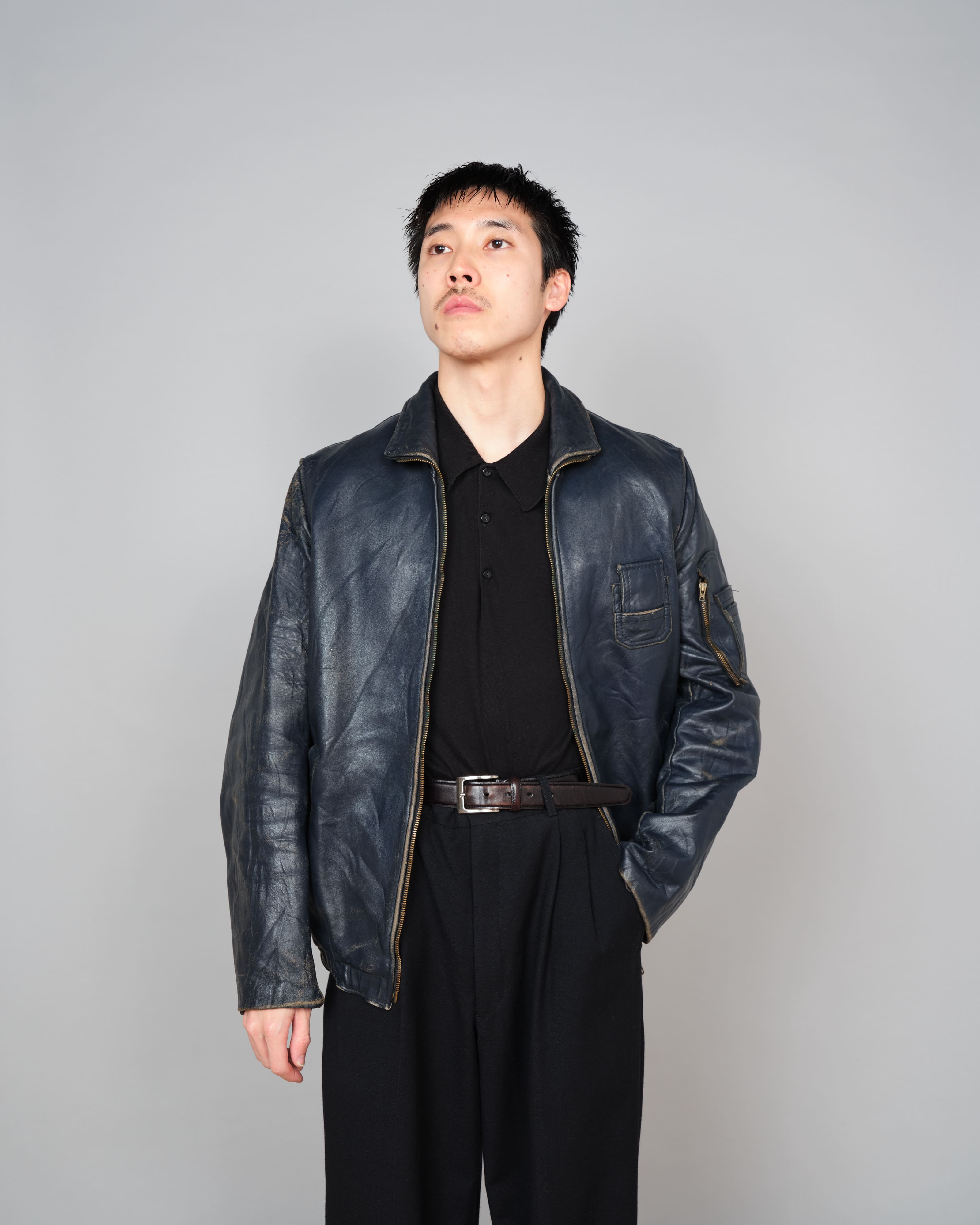 80's】French Air Force Pilot Leather Jacket 