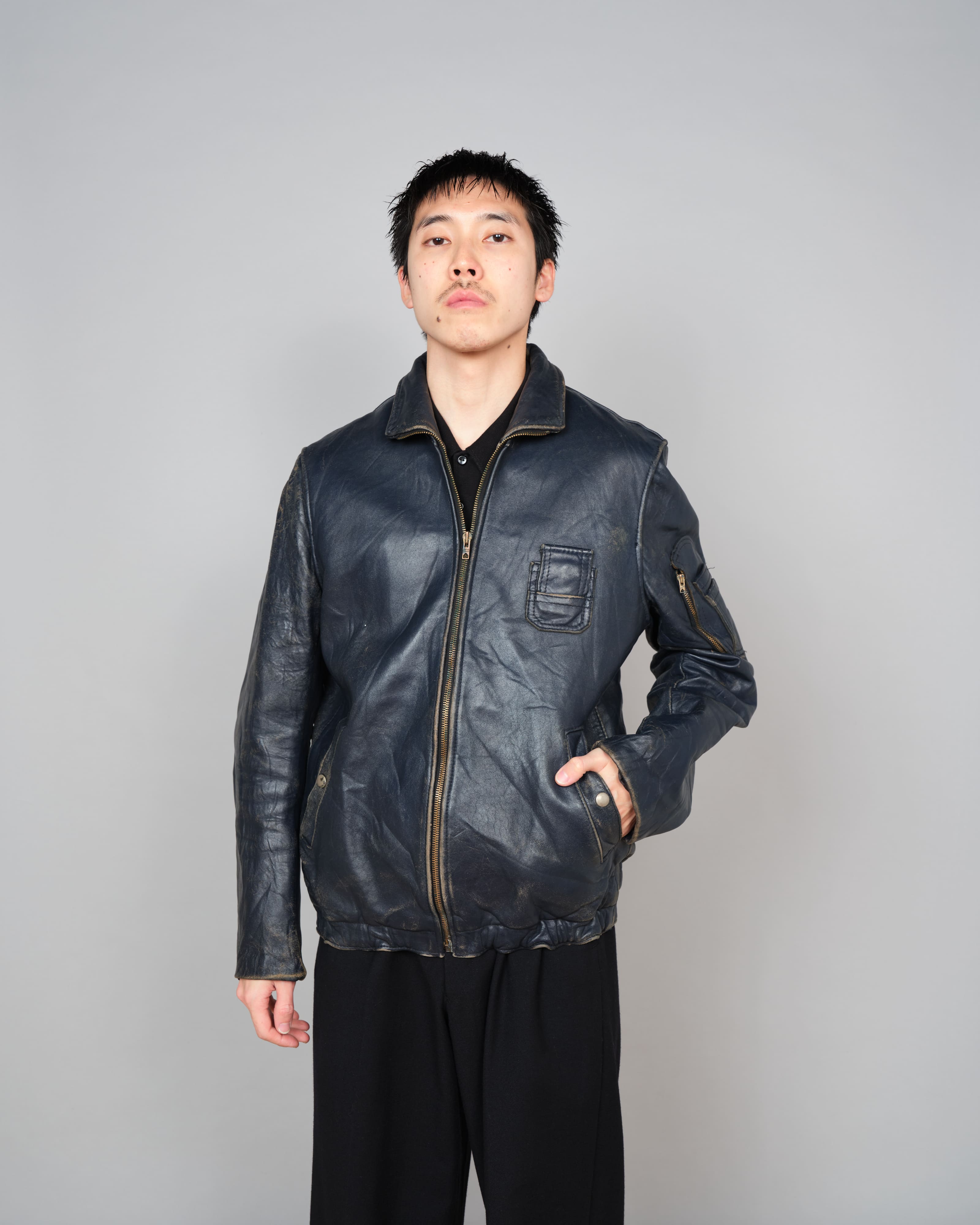【~80's】French Air Force Pilot Leather Jacket "Civilian Type"