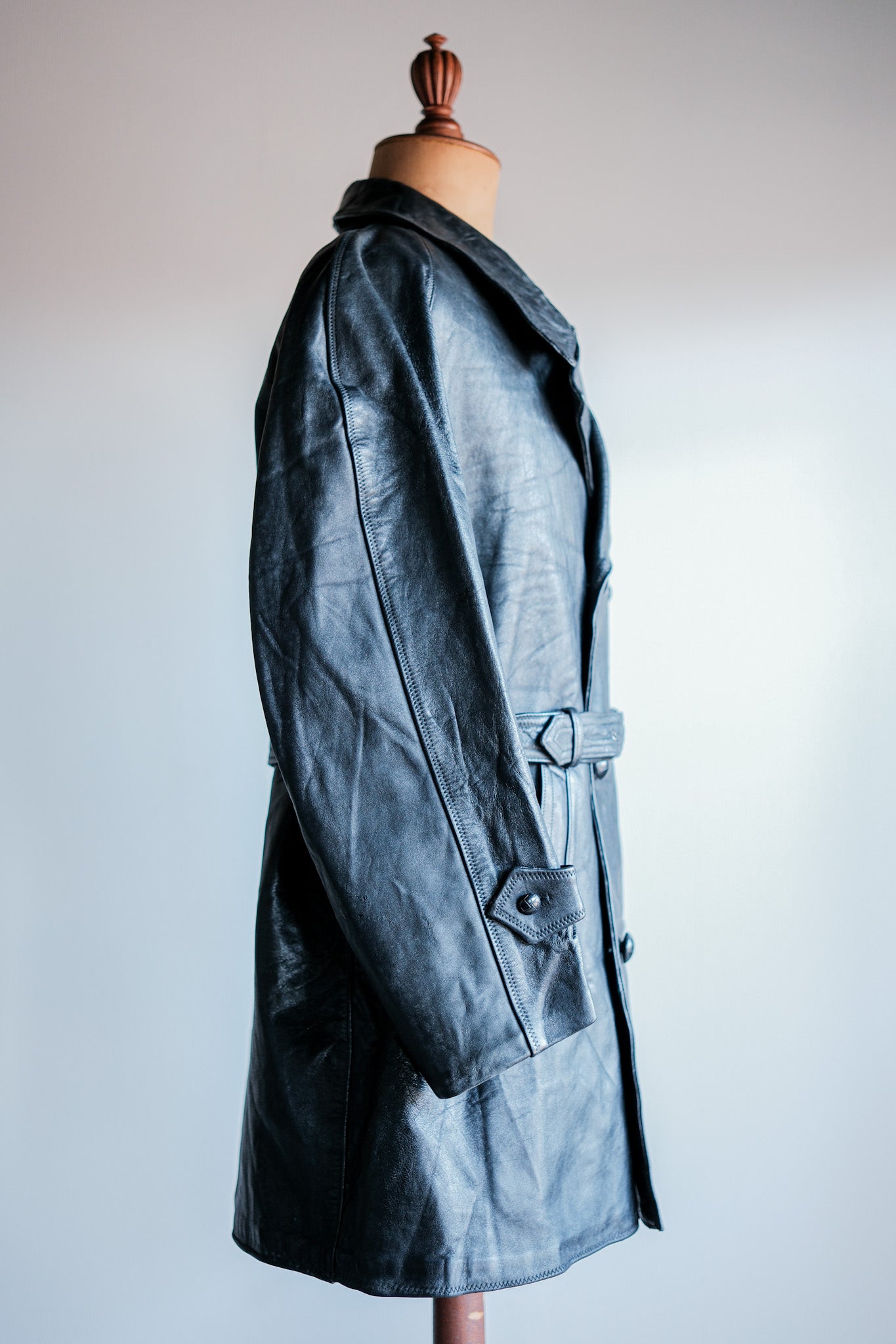 ［~50's］Italian Army Police Double Breasted Leather Coat Size.2 "Carabinieri"