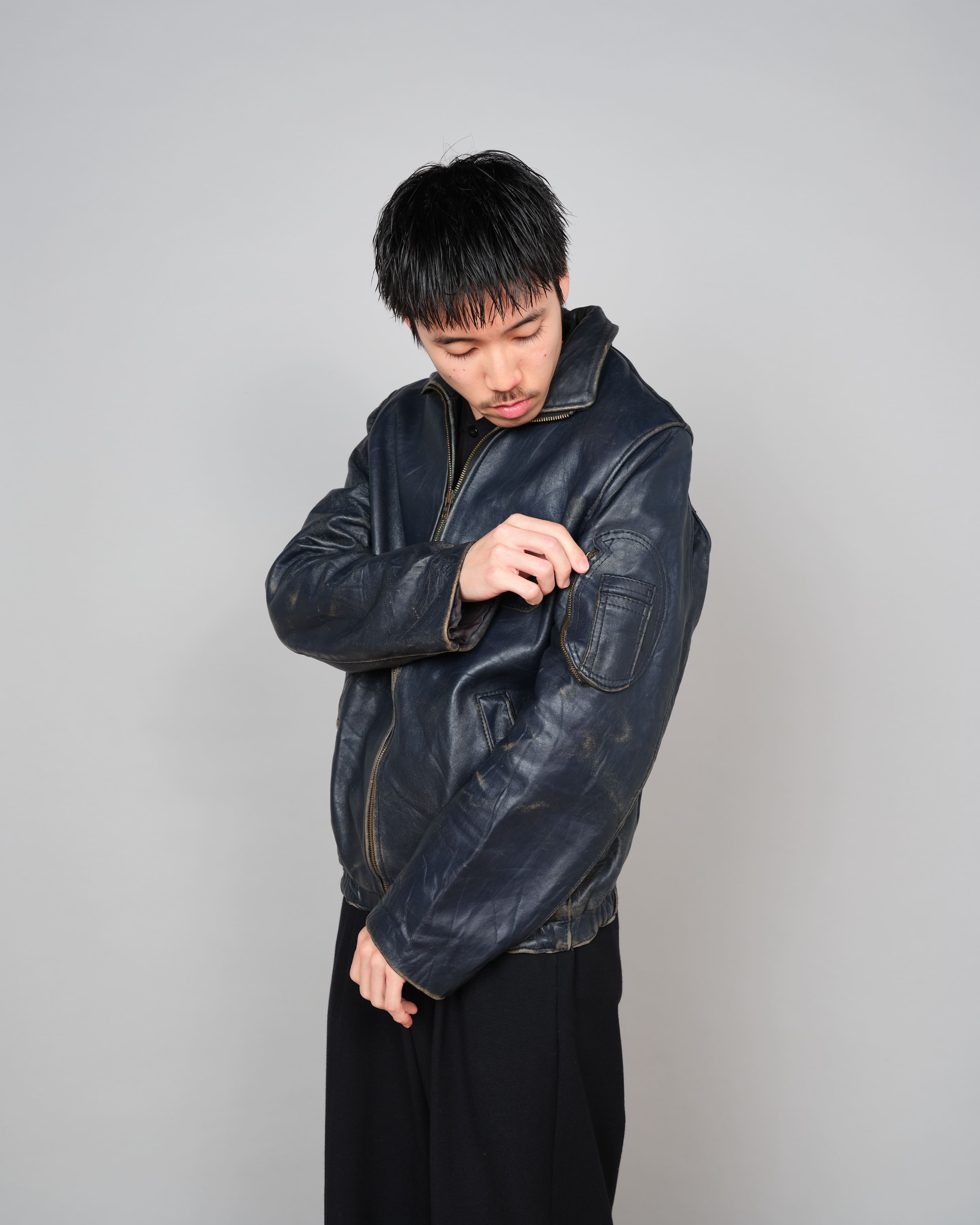 【~80's】French Air Force Pilot Leather Jacket "Civilian Type"