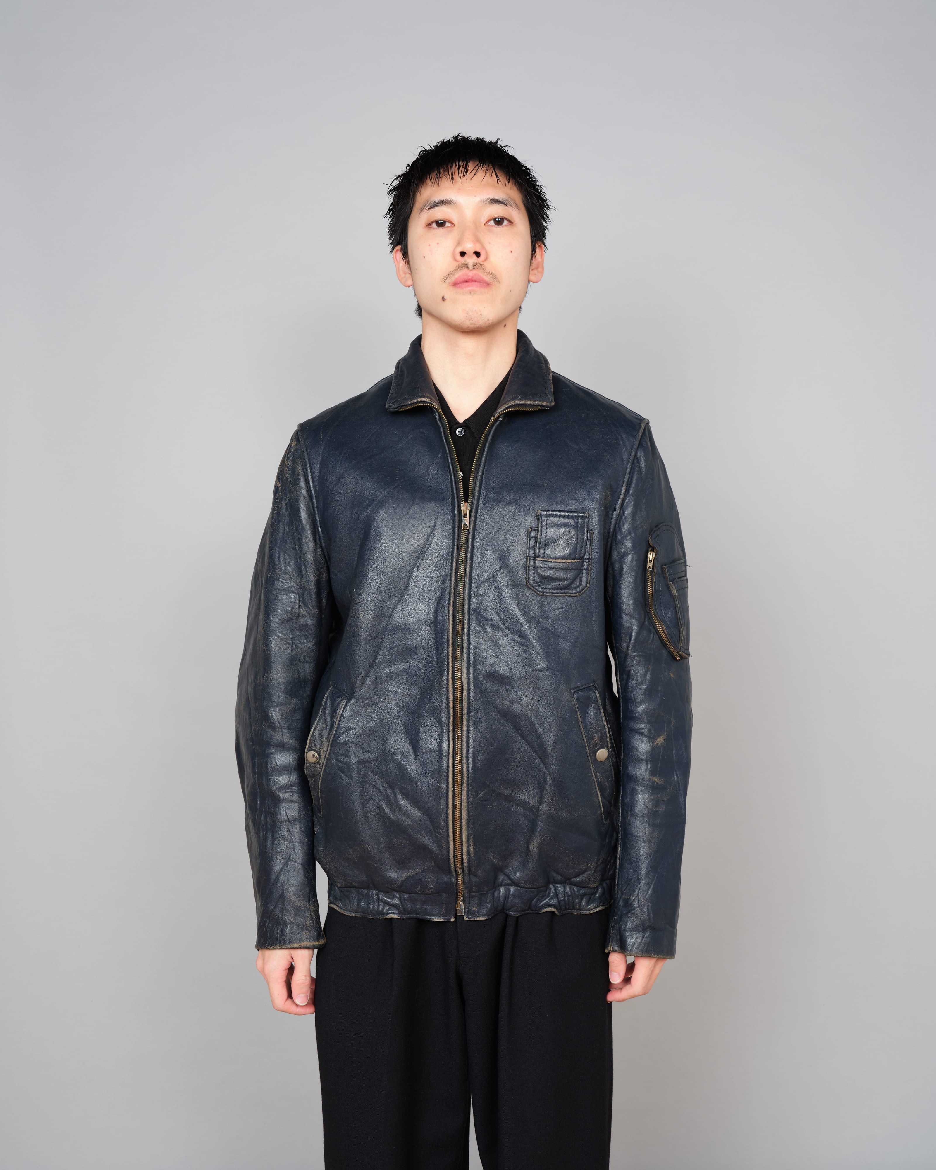 【~80's】French Air Force Pilot Leather Jacket "Civilian Type"