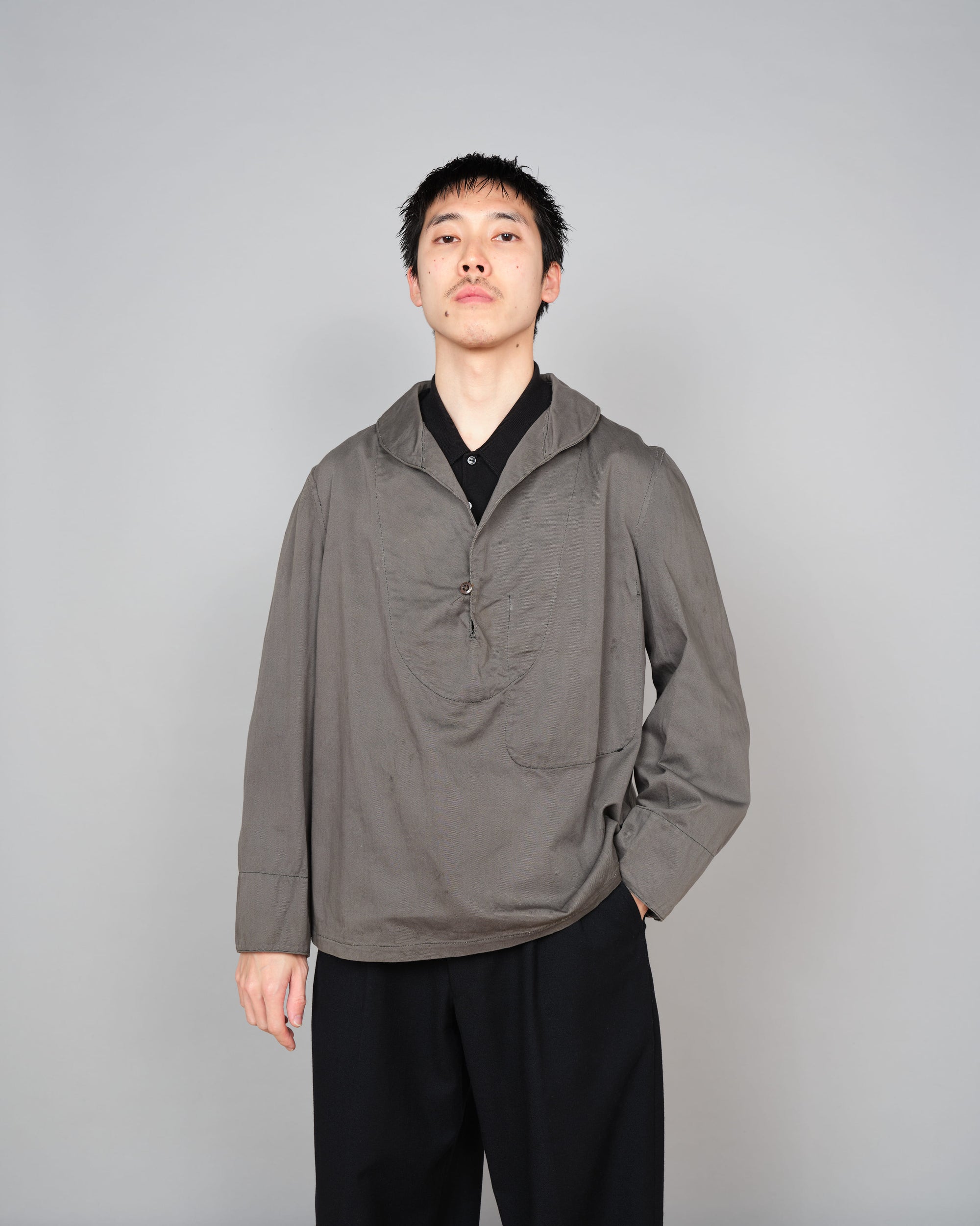 ［~30's］French Navy Gray Cotton Twill Sailor Work Smock "Overdyed" "Marine Nationale"
