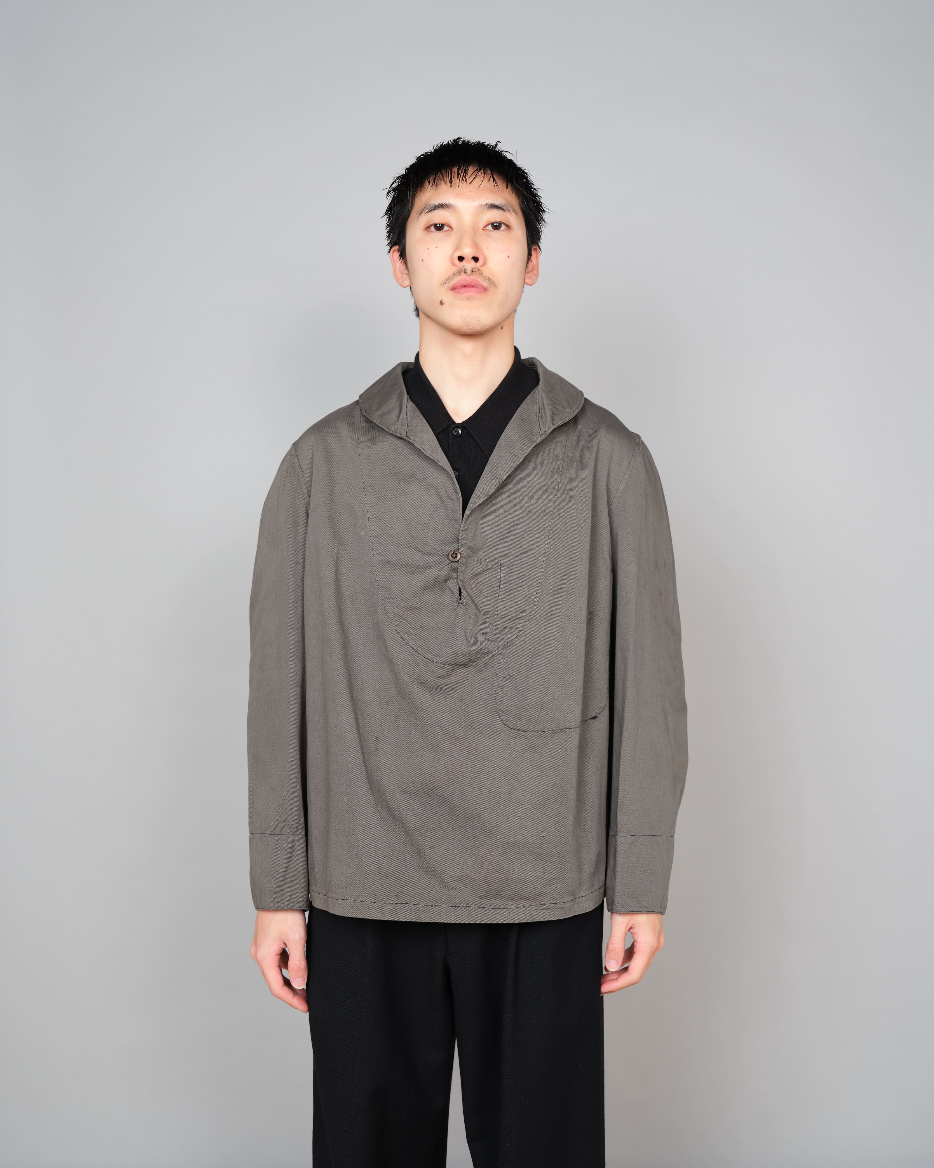 【~30's】French Navy Gray Cotton Twill Sailor Work Smock "Overdyed" "Marine Nationale"