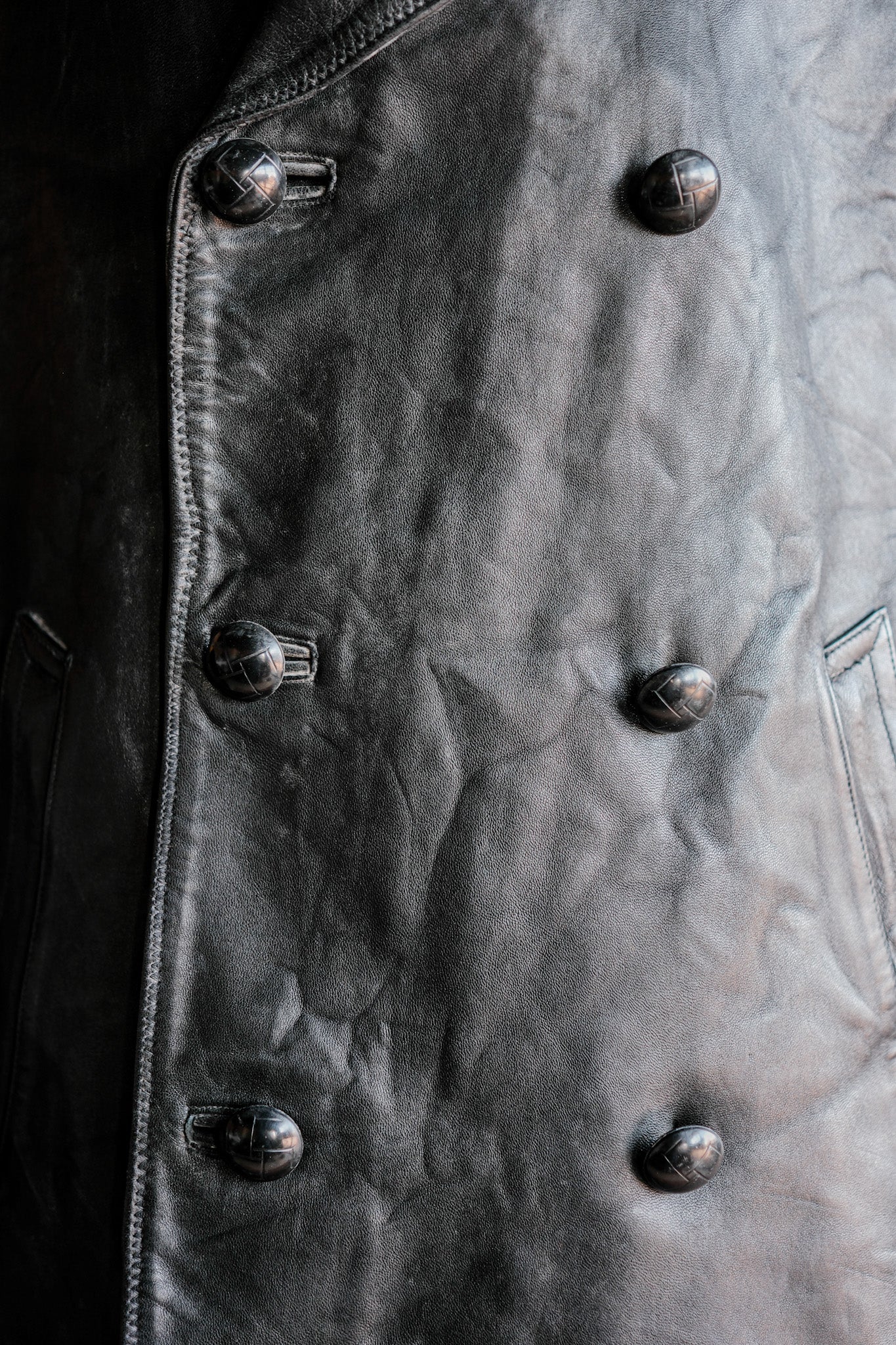 ［~50's］Italian Army Police Double Breasted Leather Coat Size.2 "Carabinieri"