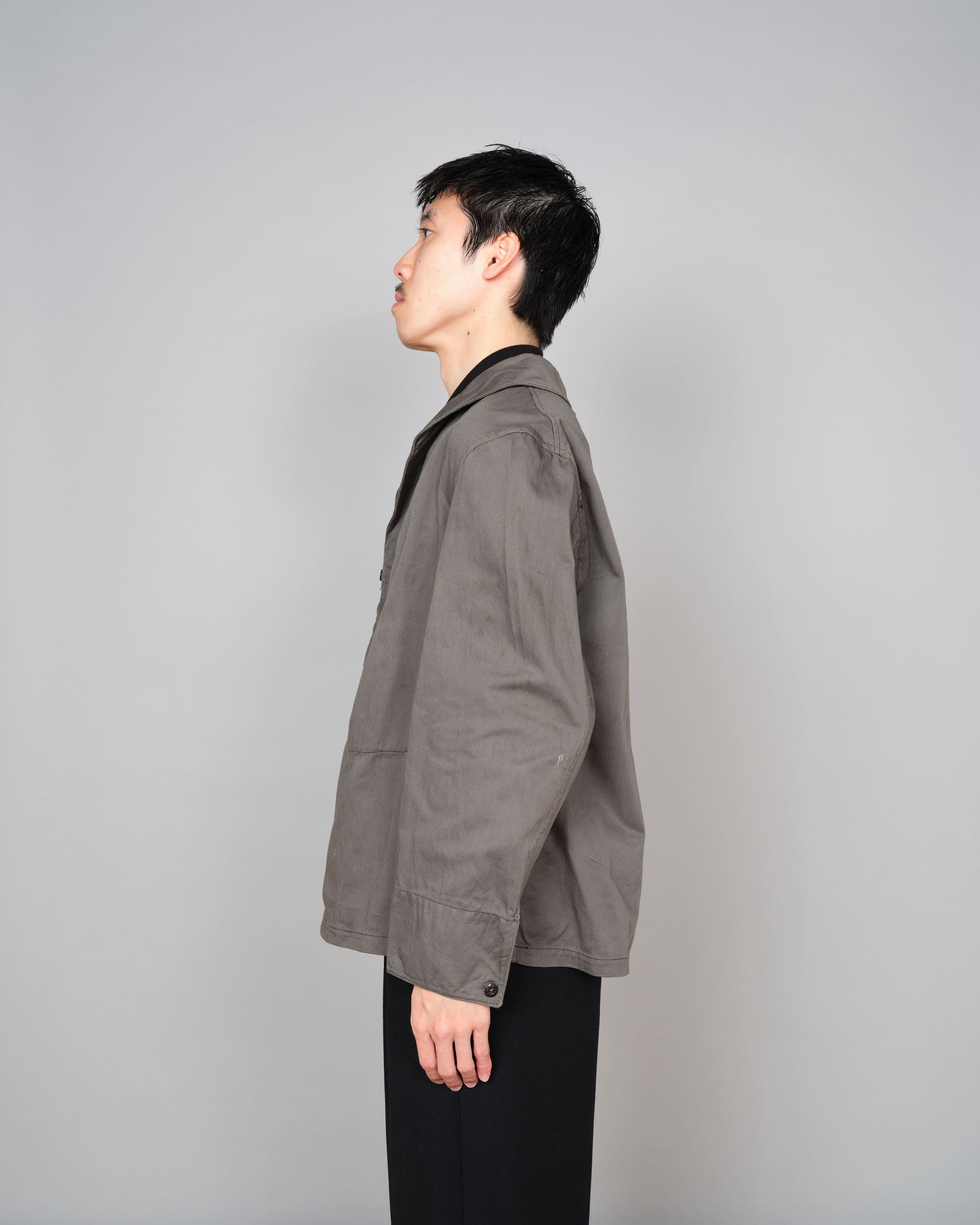 ［~30's］French Navy Gray Cotton Twill Sailor Work Smock "Overdyed" "Marine Nationale"