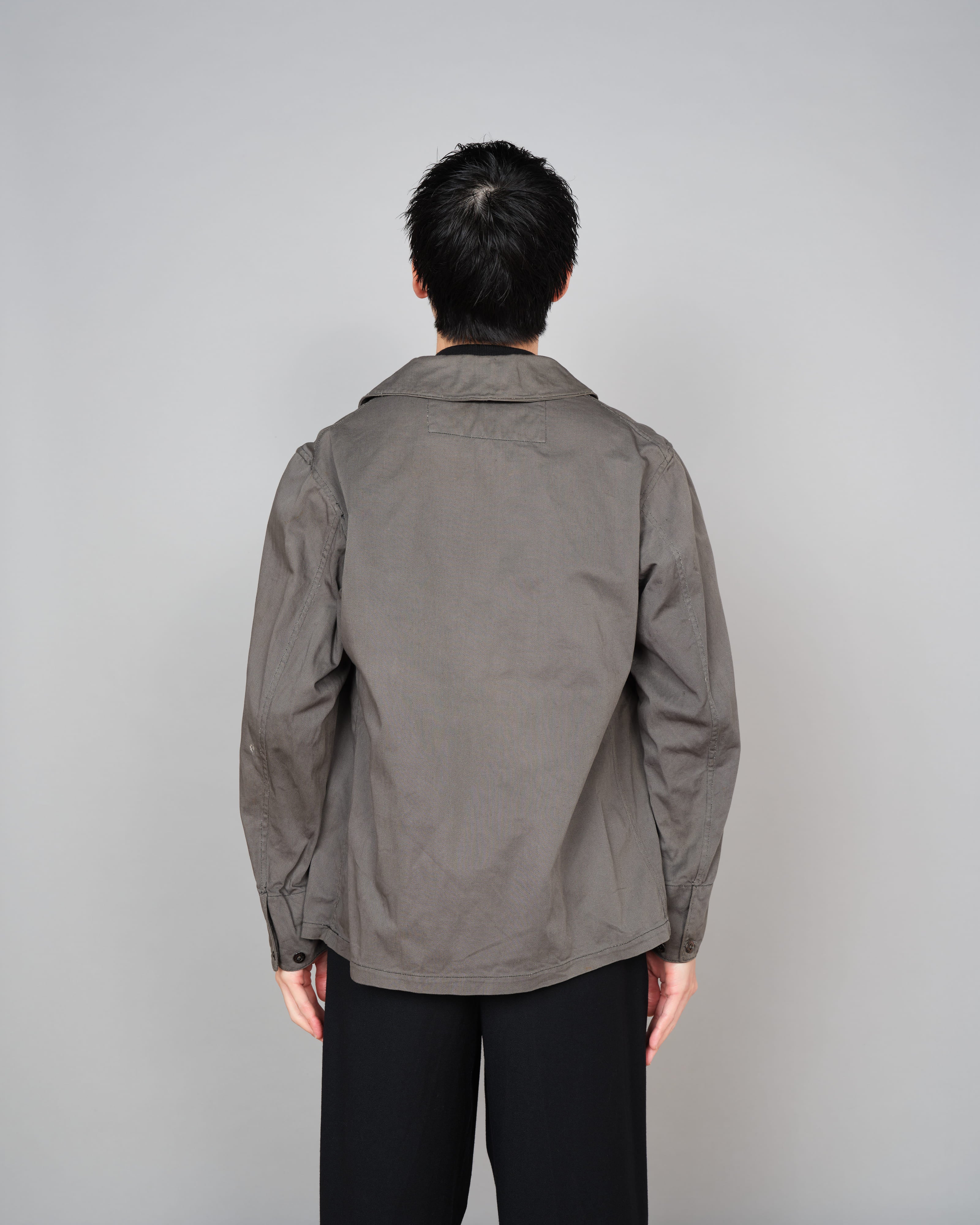 【~30's】French Navy Gray Cotton Twill Sailor Work Smock "Overdyed" "Marine Nationale"