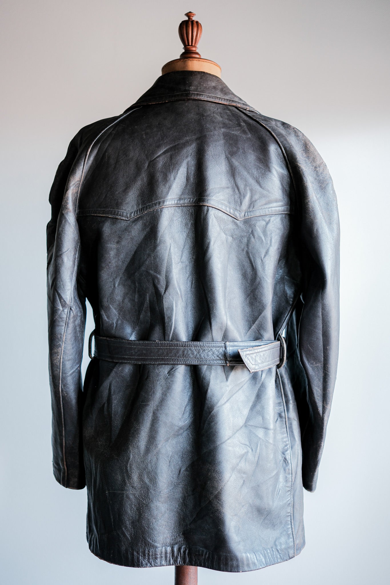 【~50's】French Vintage Double Breasted Leather Work Coat Size.54 "Adolphe Lafont"