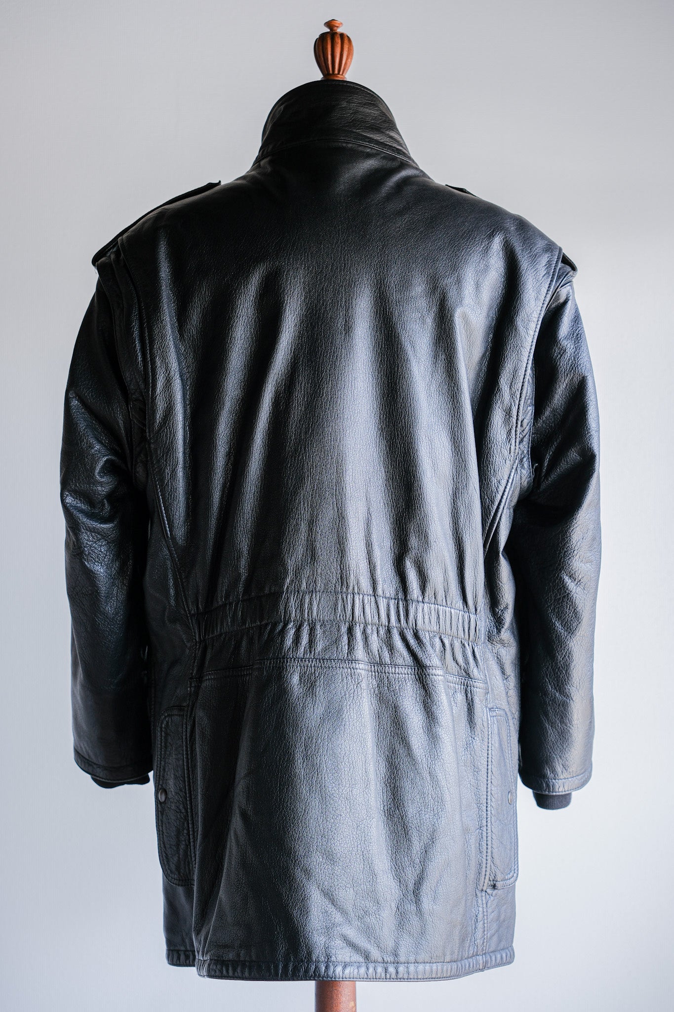 [~ 80's] Old Renoma Paris Black Leather Detachable Sleeve Multi Pocket Jacket with Liner Size.xxl