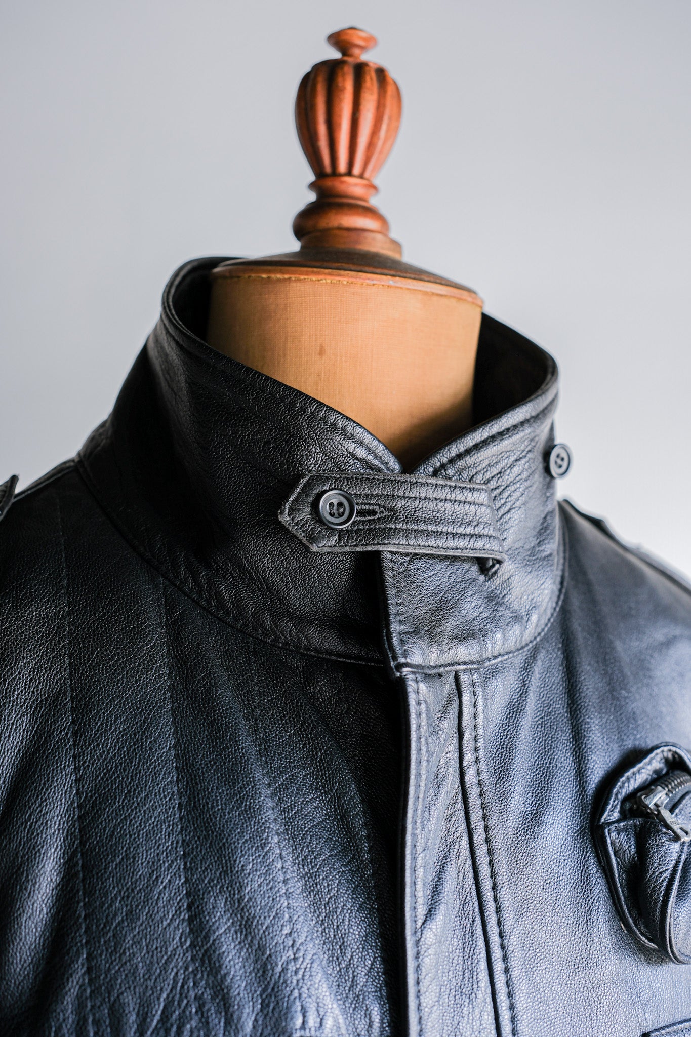［~80's］Old Renoma Paris Black Leather Detachable Sleeve Multi Pocket Jacket With Liner Size.XXL