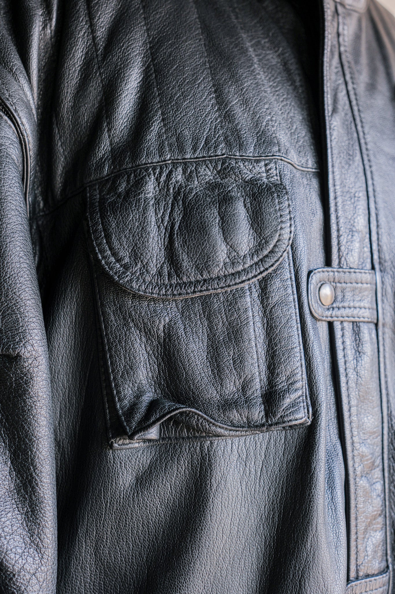 ［~80's］Old Renoma Paris Black Leather Detachable Sleeve Multi Pocket Jacket With Liner Size.XXL