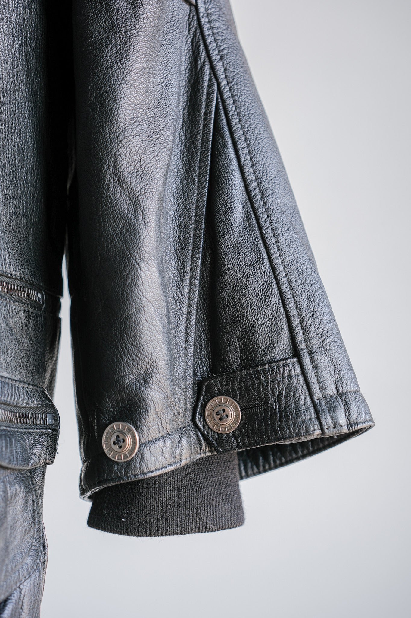 ［~80's］Old Renoma Paris Black Leather Detachable Sleeve Multi Pocket Jacket With Liner Size.XXL