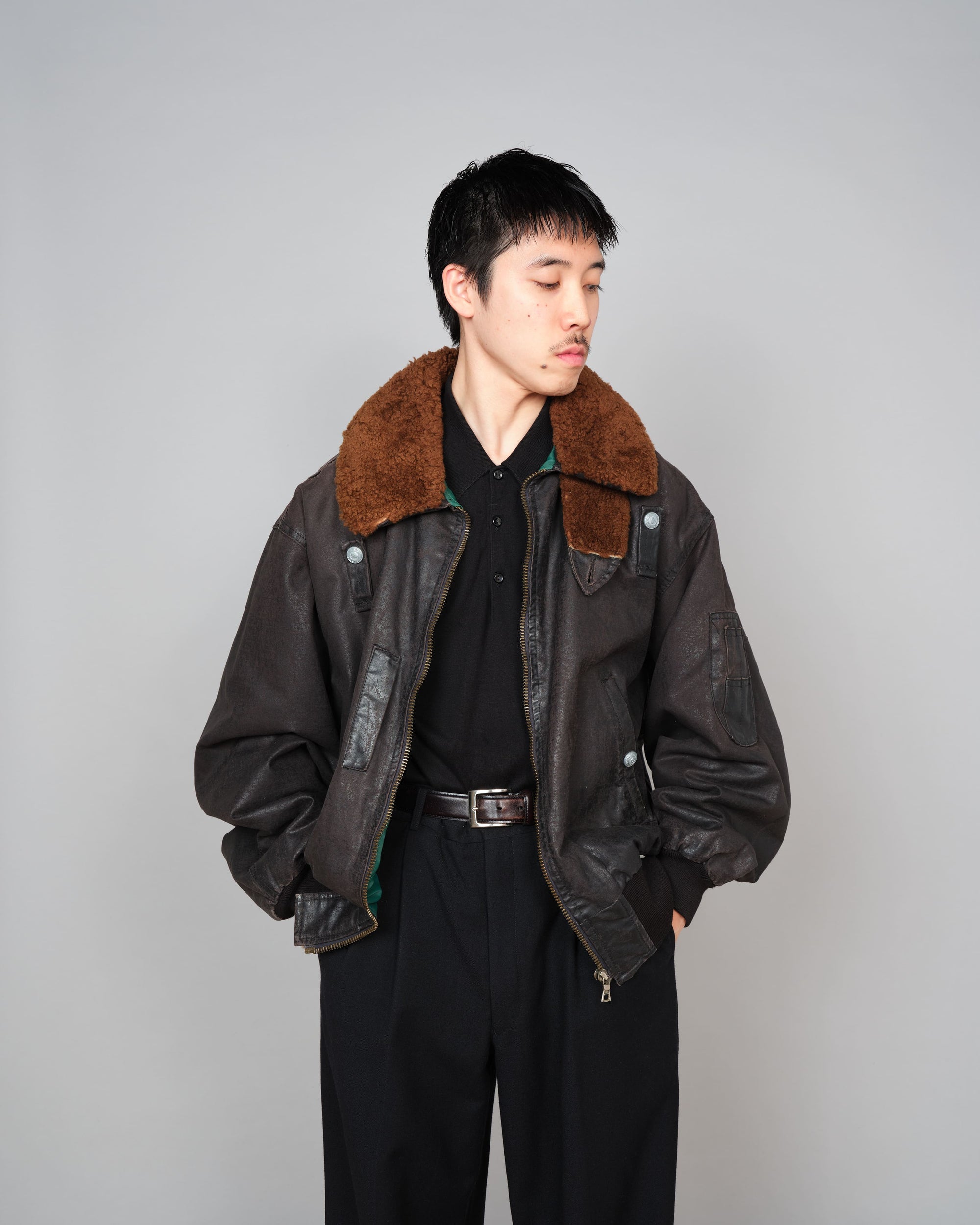 ［~80’s］Old GUIDO PELLEGRINI Cotton Polyurethane Flight Type Blouson Size.42