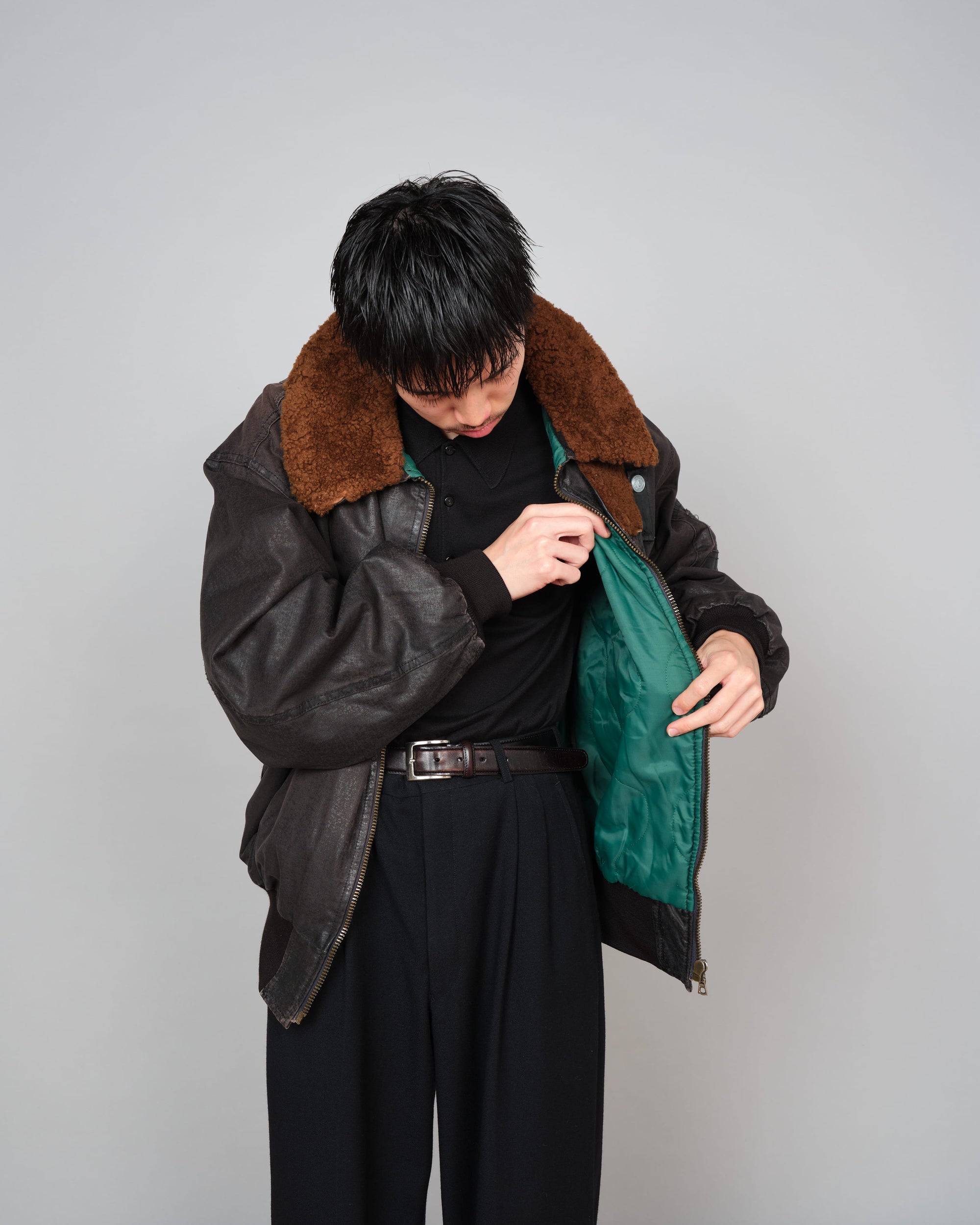 ［~80’s］Old GUIDO PELLEGRINI Cotton Polyurethane Flight Type Blouson Size.42