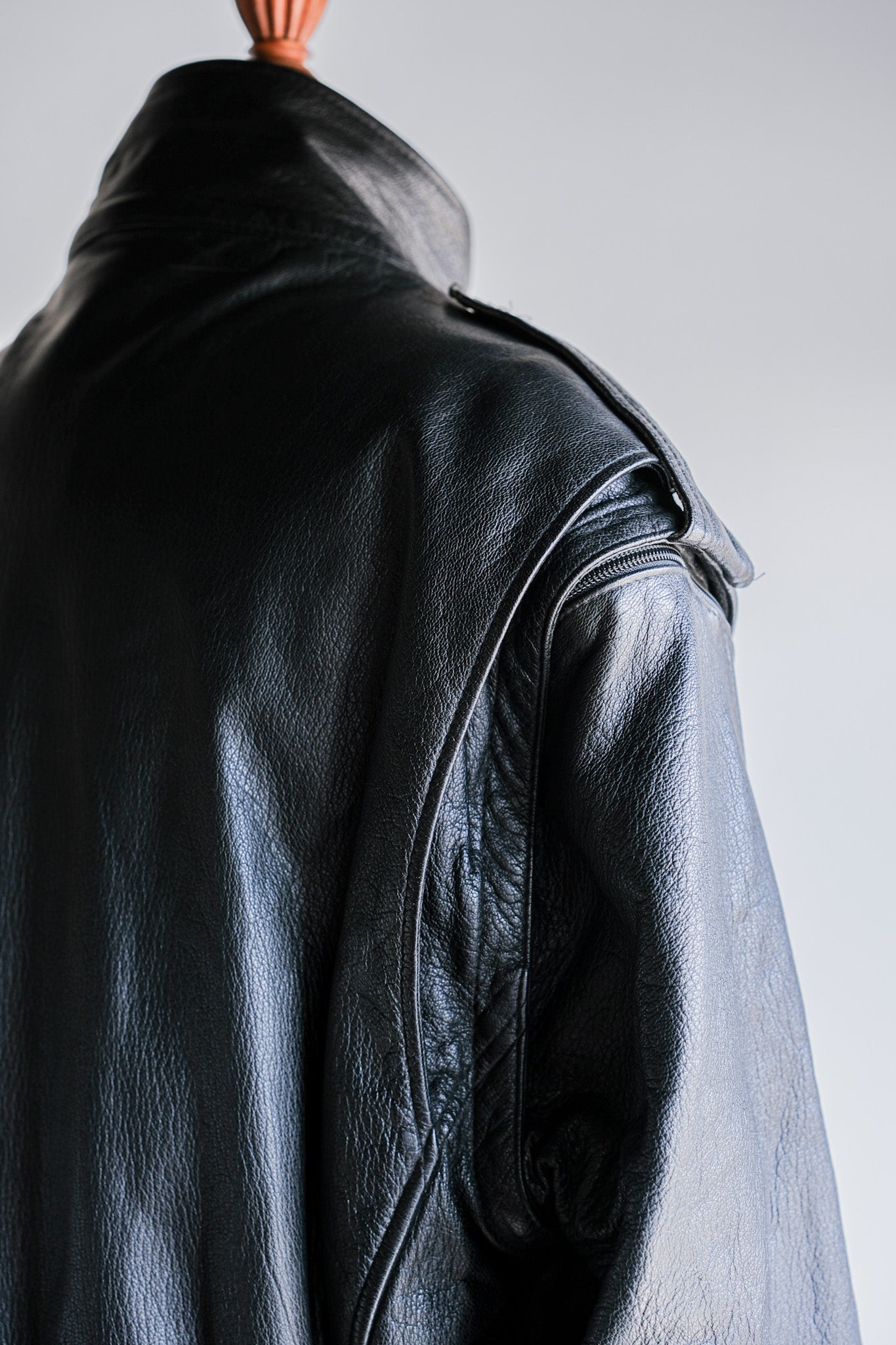 [~ 80's] Old Renoma Paris Black Leather Detachable Sleeve Multi Pocket Jacket with Liner Size.xxl