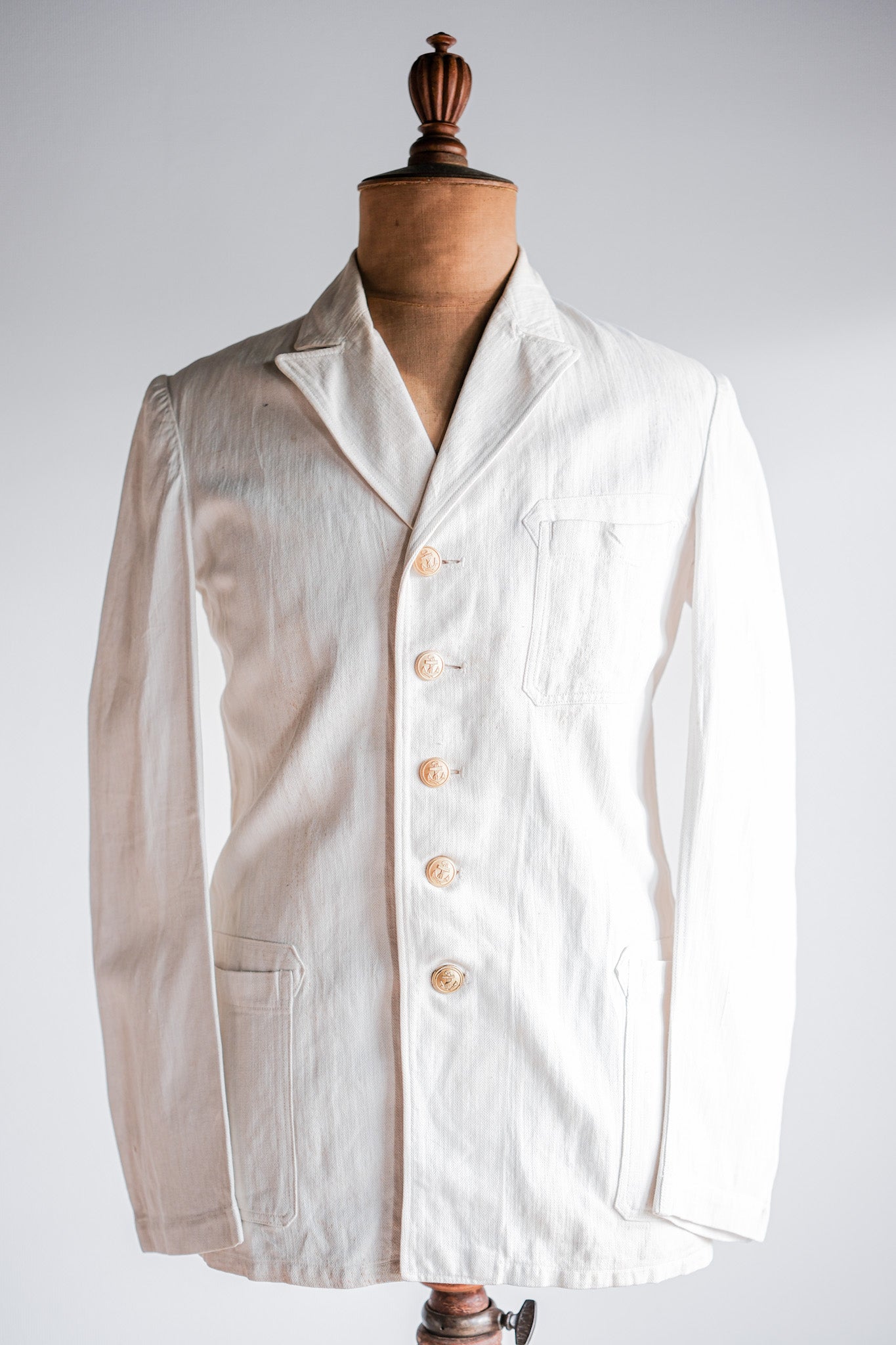 ［~40's］WWⅡ German Navy Drillich HBT Cotton Linen Officer Lapel Jacket "Kriegsmarine"