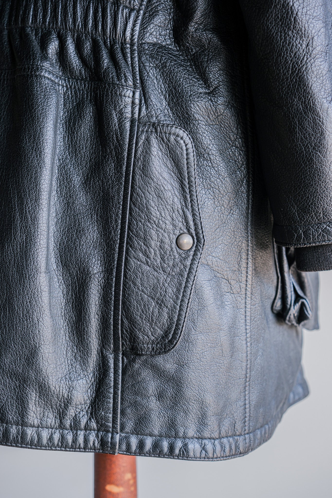 ［~80's］Old Renoma Paris Black Leather Detachable Sleeve Multi Pocket Jacket With Liner Size.XXL
