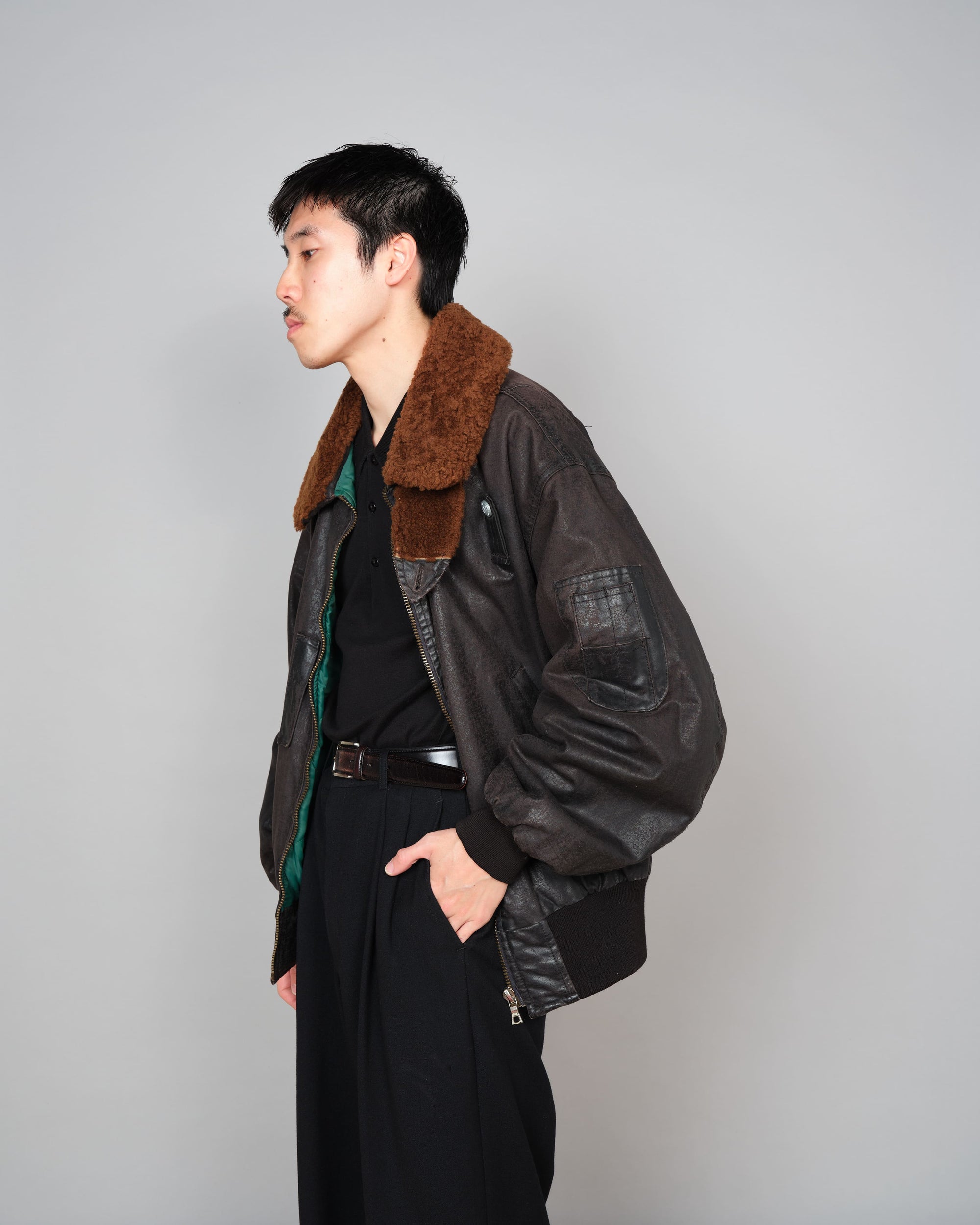 ［~80’s］Old GUIDO PELLEGRINI Cotton Polyurethane Flight Type Blouson Size.42