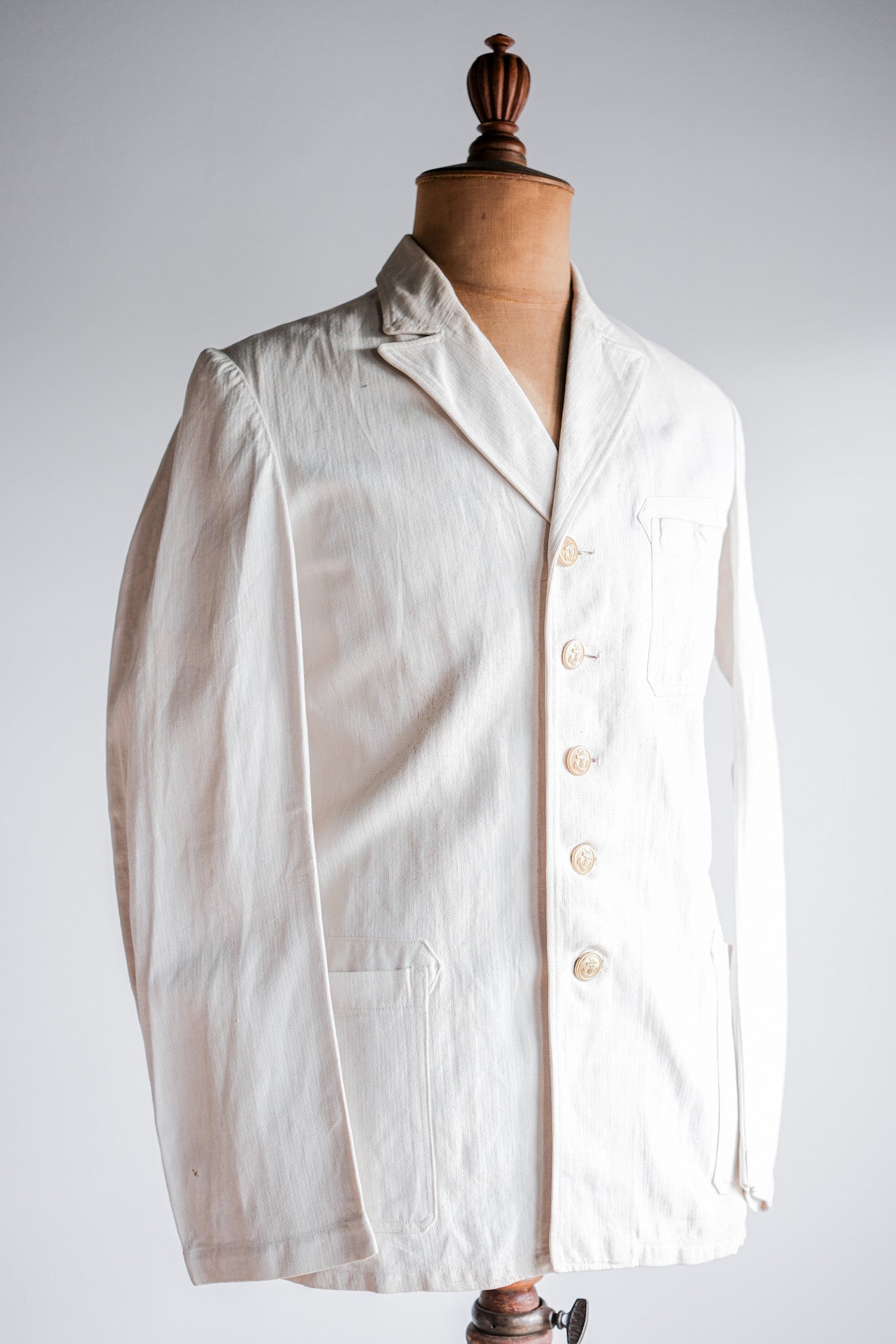 ［~40's］WWⅡ German Navy Drillich HBT Cotton Linen Officer Lapel Jacket "Kriegsmarine"