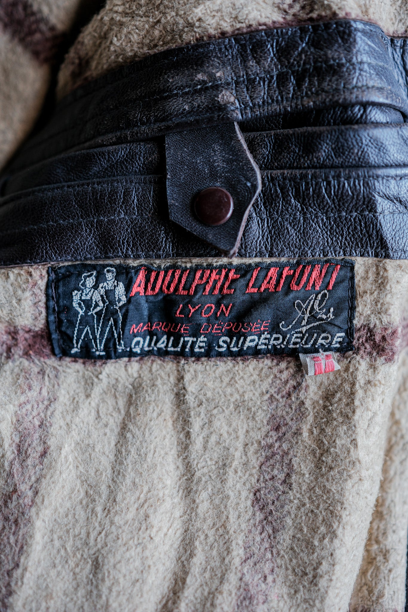 [~ 50's] French vintage à double secteur du manteau en cuir de la taille.54 "Adolphe Lafont"