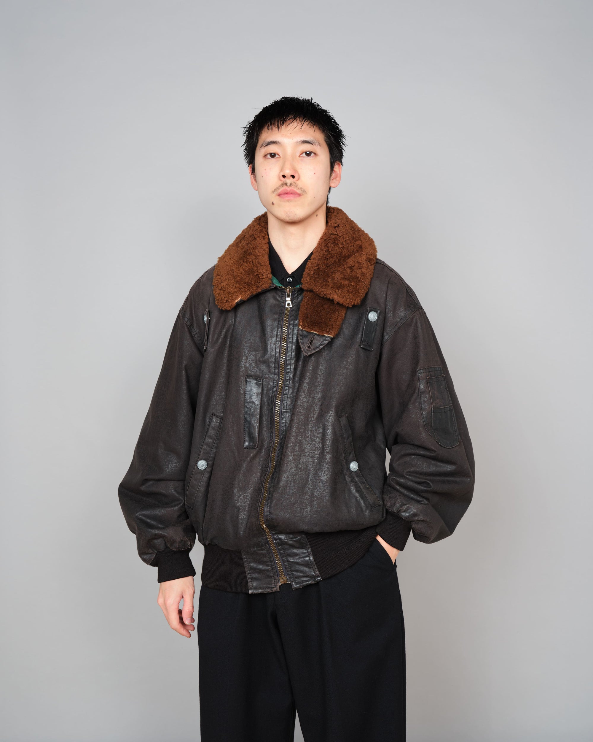 ［~80’s］Old GUIDO PELLEGRINI Cotton Polyurethane Flight Type Blouson Size.42