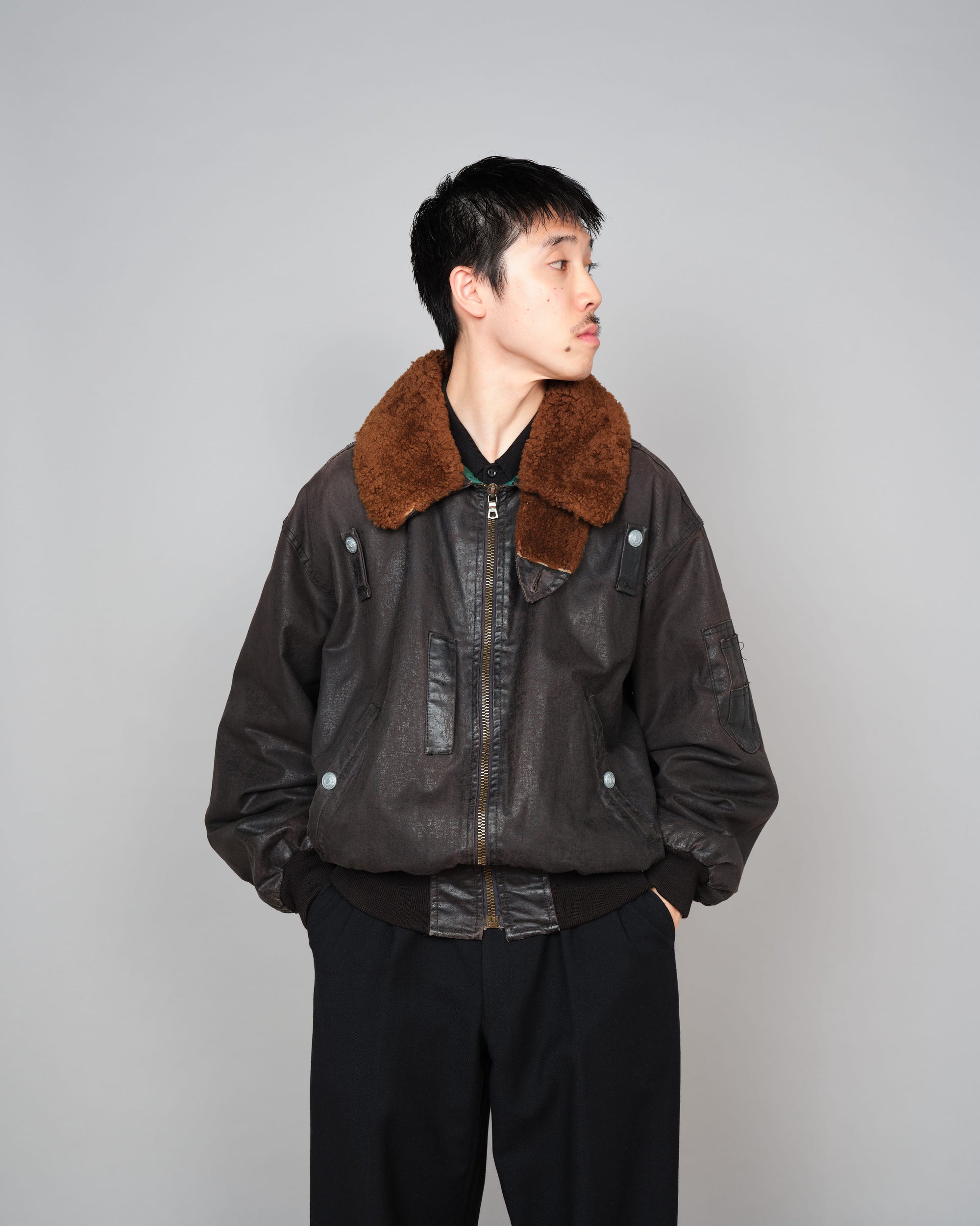 ［~80’s］Old GUIDO PELLEGRINI Cotton Polyurethane Flight Type Blouson Size.42