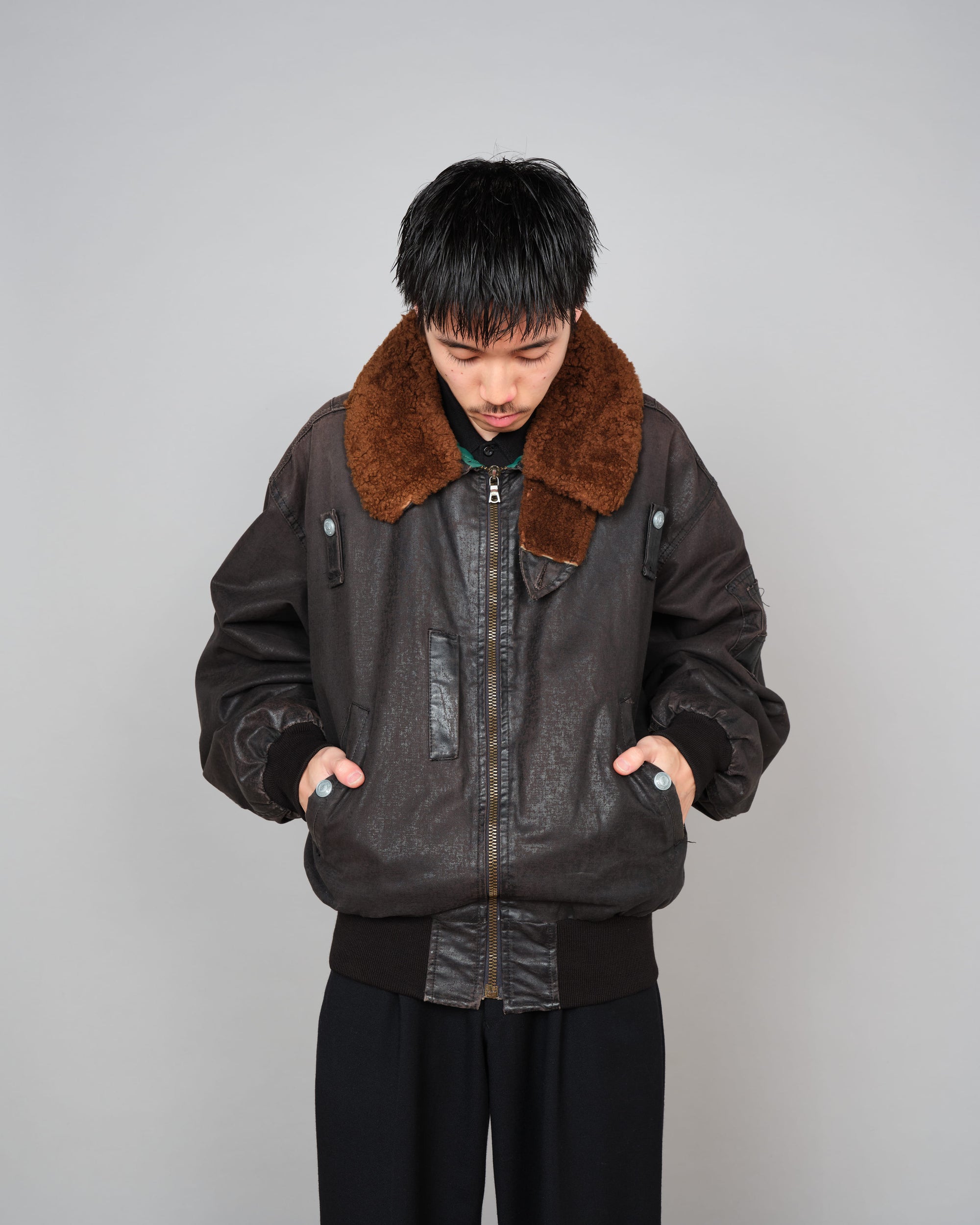 ［~80’s］Old GUIDO PELLEGRINI Cotton Polyurethane Flight Type Blouson Size.42