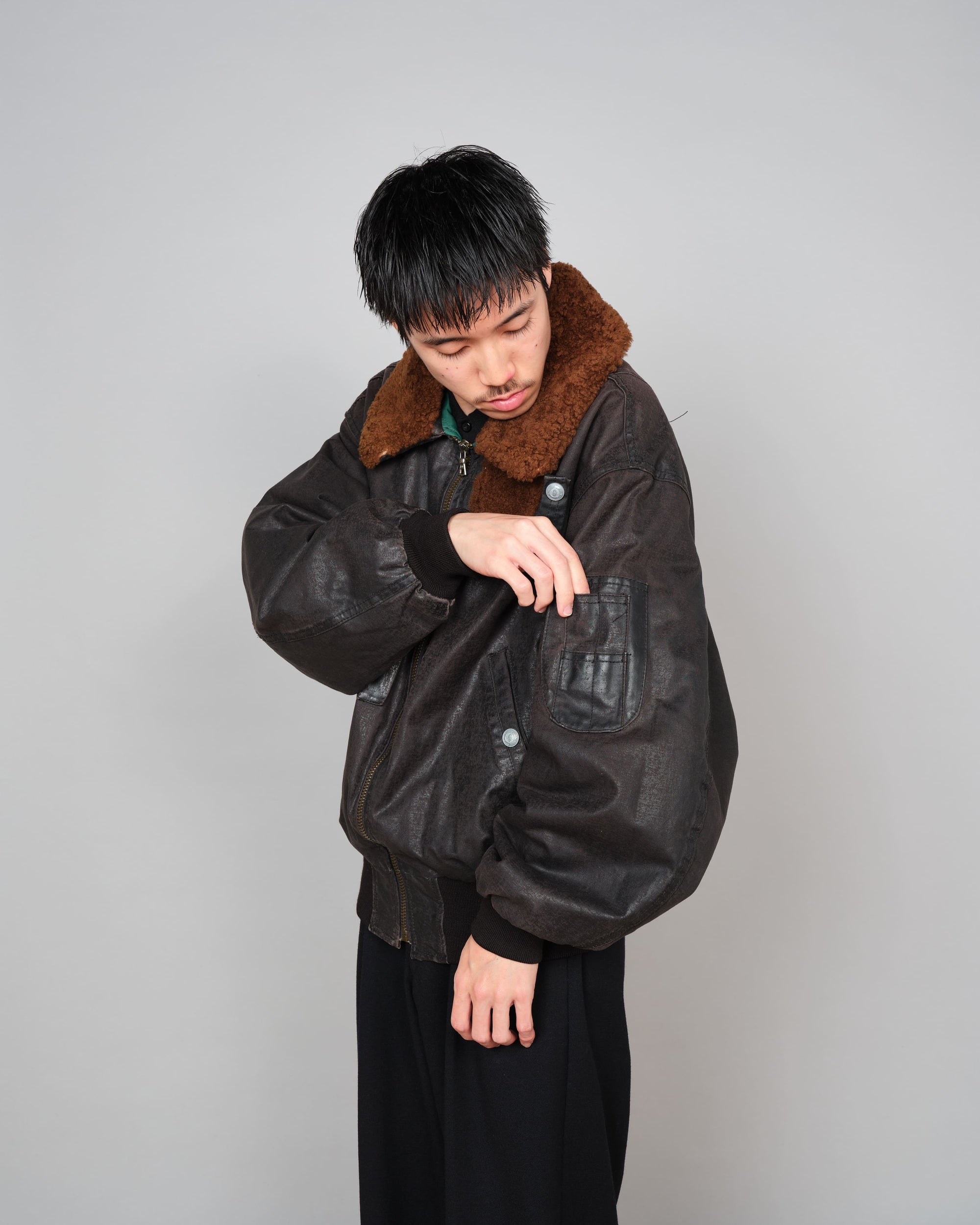 ［~80’s］Old GUIDO PELLEGRINI Cotton Polyurethane Flight Type Blouson Size.42