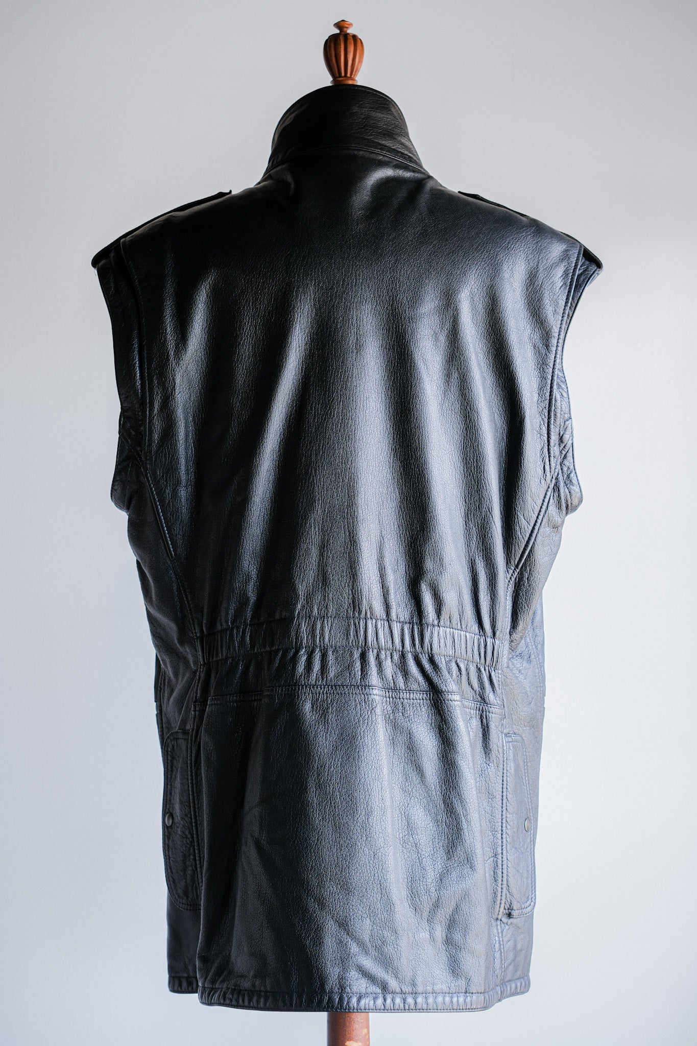 ［~80's］Old Renoma Paris Black Leather Detachable Sleeve Multi Pocket Jacket With Liner Size.XXL