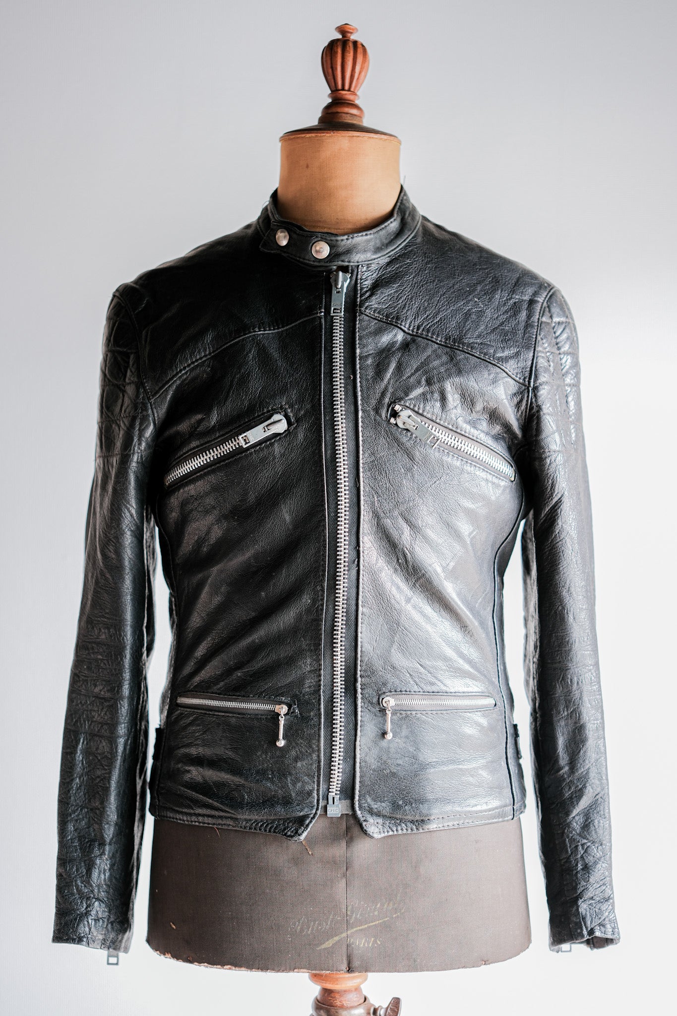 [~ 60's] French Vintage Leather Riders Jacket Size.42 "Jacques Icek"