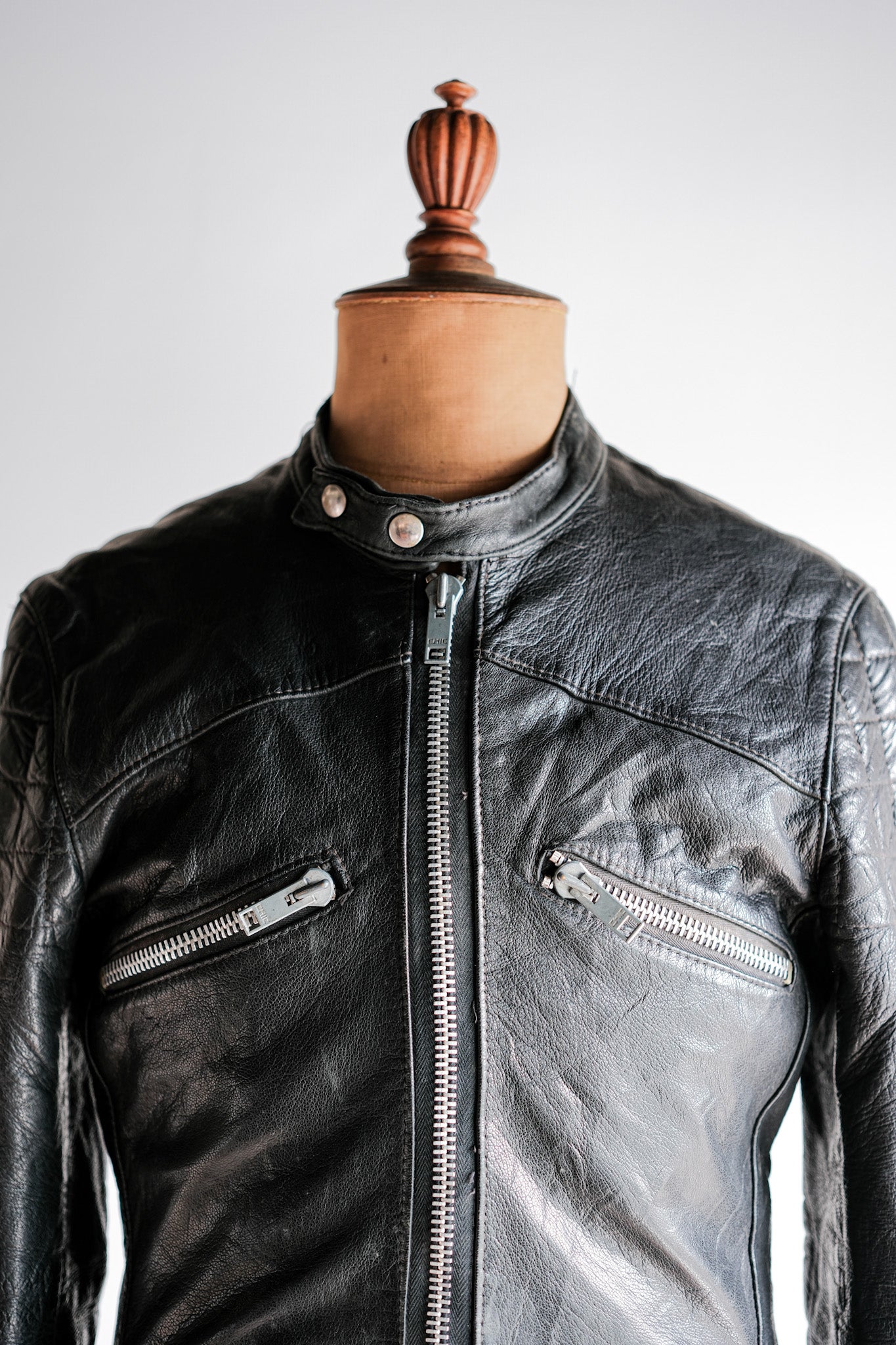 【~60's】French Vintage Leather Riders Jacket Size.42 "Jacques Icek"