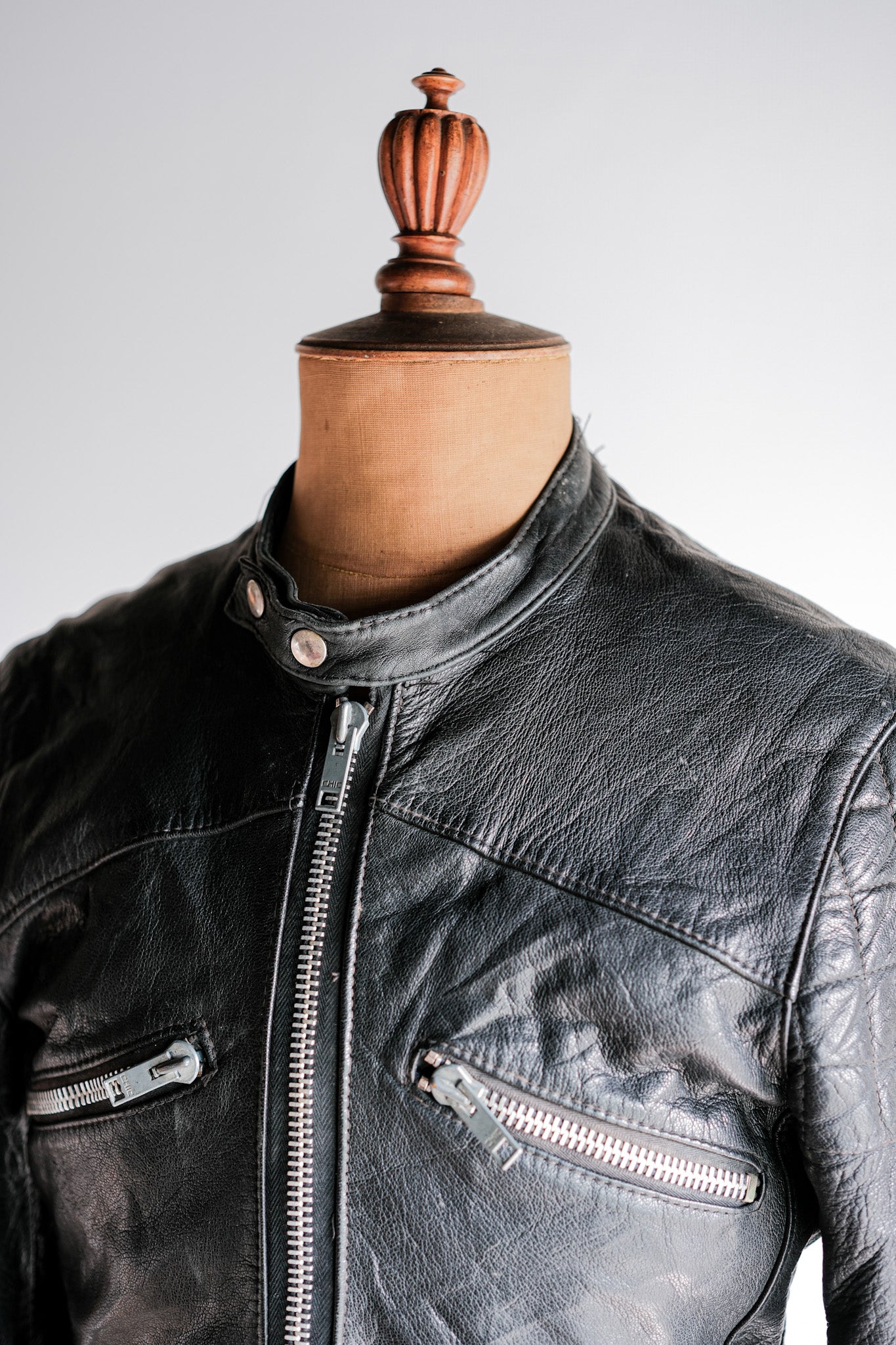 【~60's】French Vintage Leather Riders Jacket Size.42 "Jacques Icek"