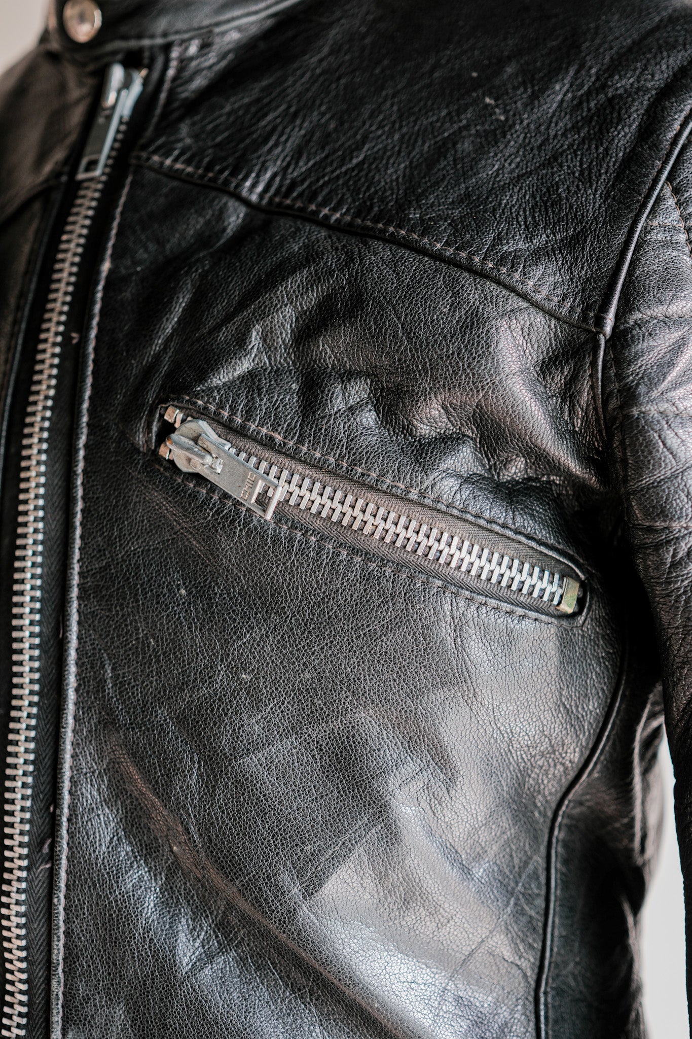 【~60's】French Vintage Leather Riders Jacket Size.42 "Jacques Icek"