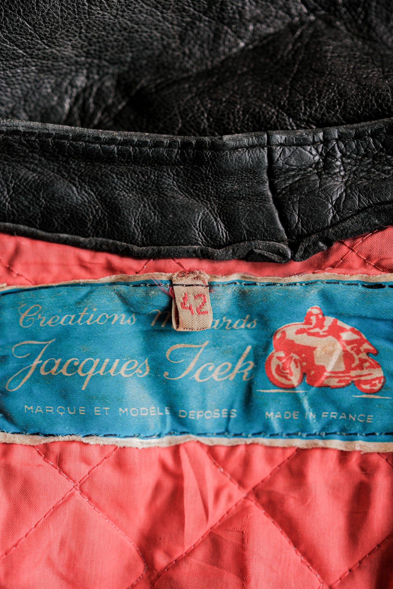 【~60's】French Vintage Leather Riders Jacket Size.42 "Jacques Icek"