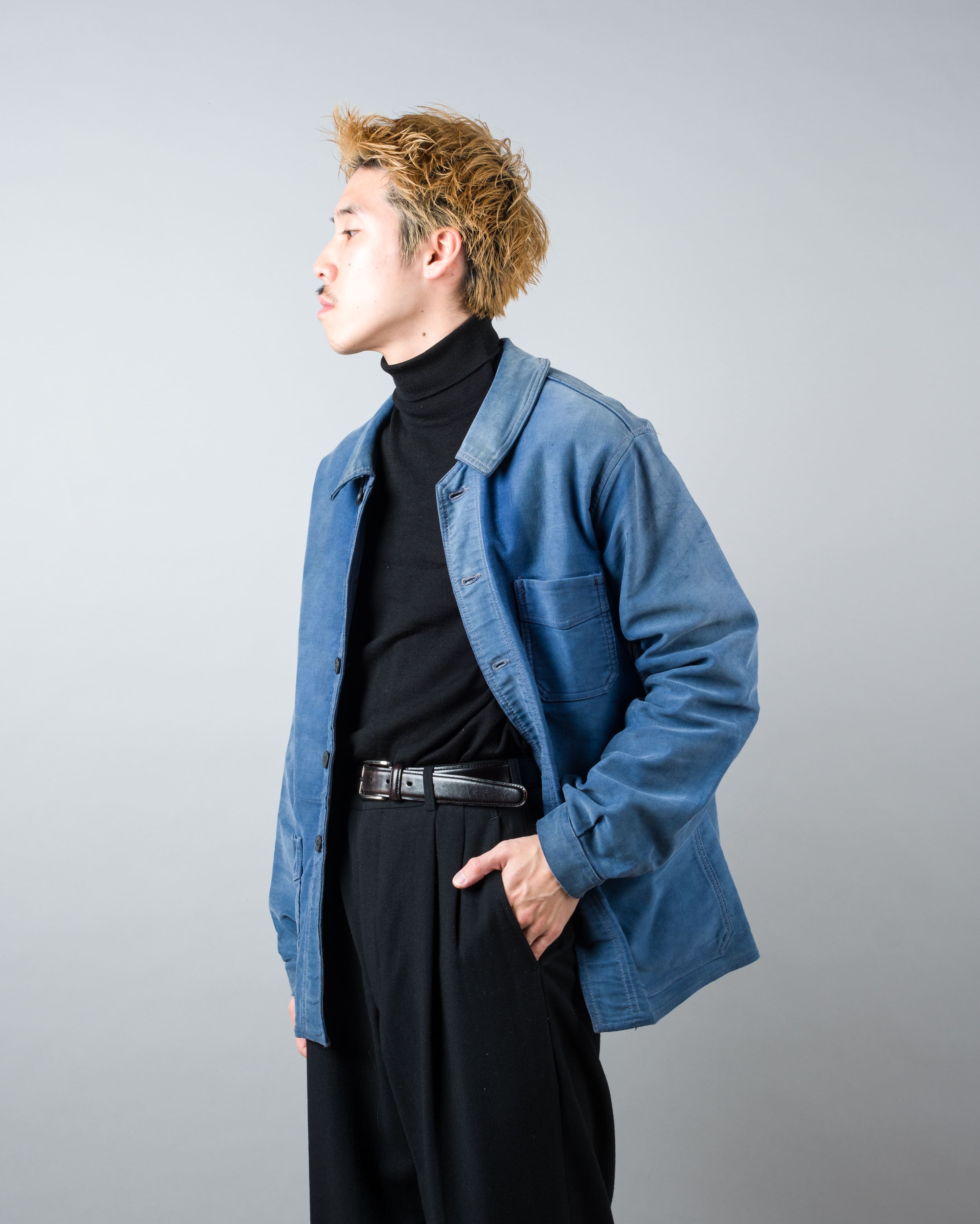 【~50’s】French Vintage Blue Moleskin Work Jacket "Le Mont St Michel"