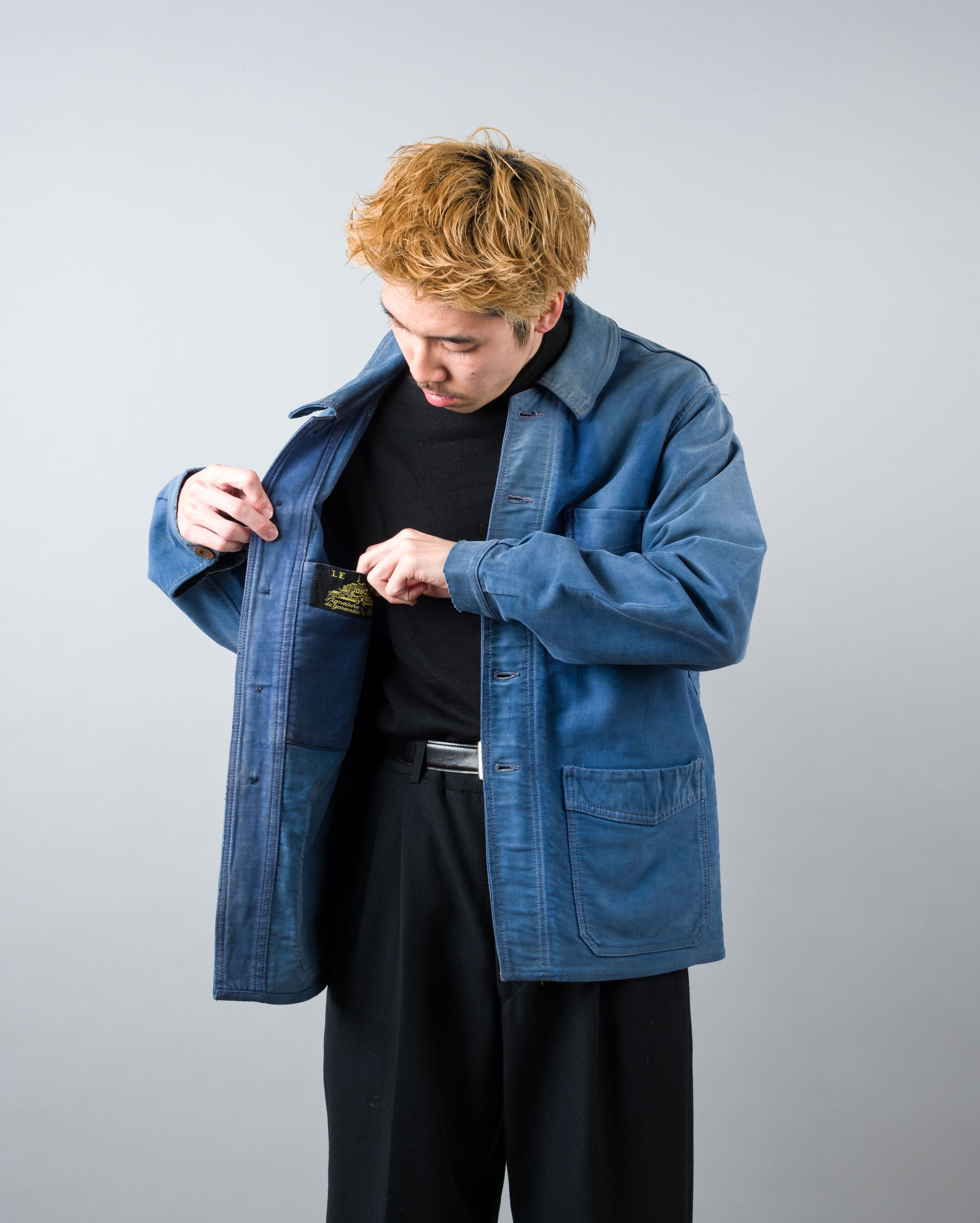 【~50’s】French Vintage Blue Moleskin Work Jacket "Le Mont St Michel"