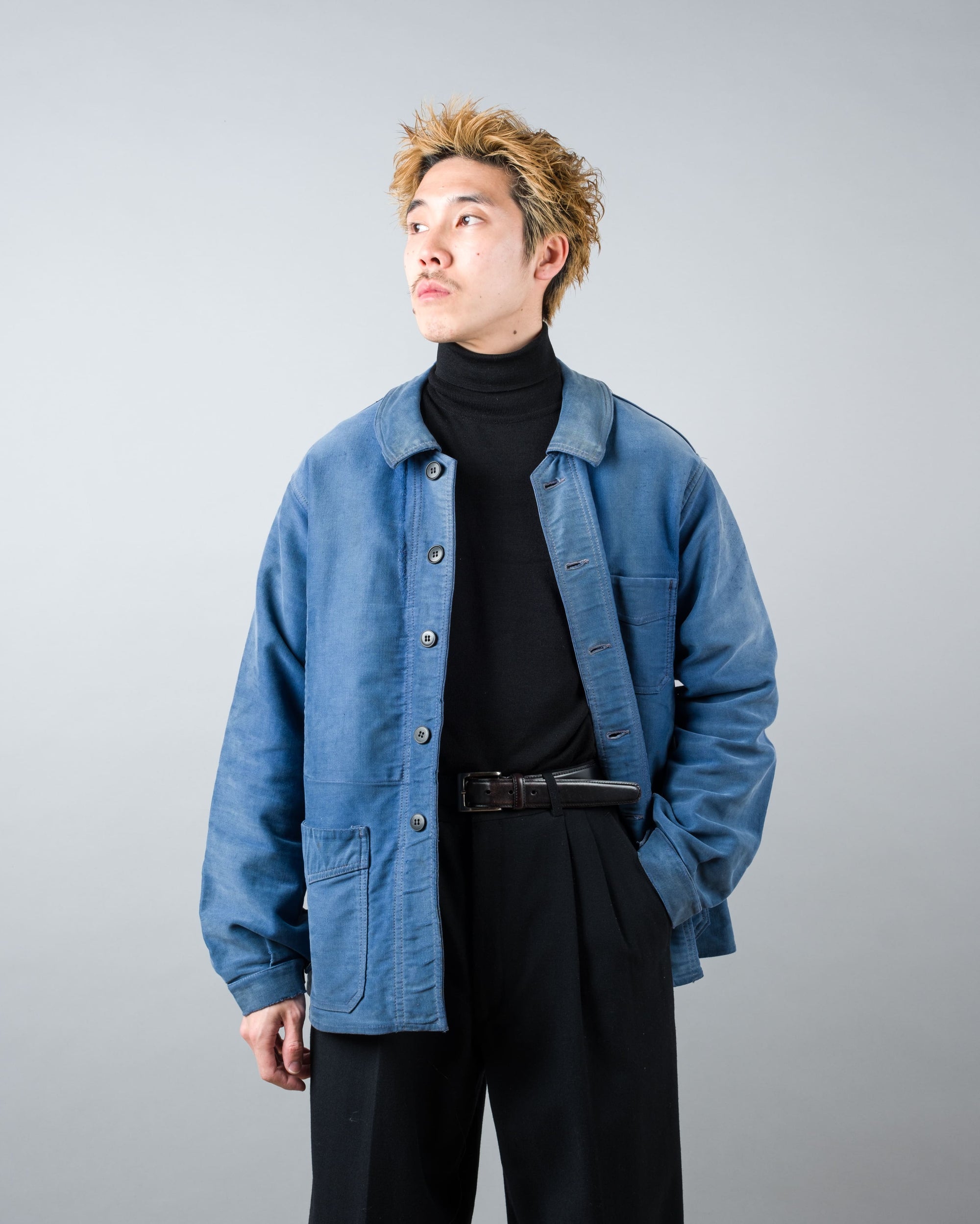 ［~50’s］French Vintage Blue Moleskin Work Jacket "Le Mont St Michel"