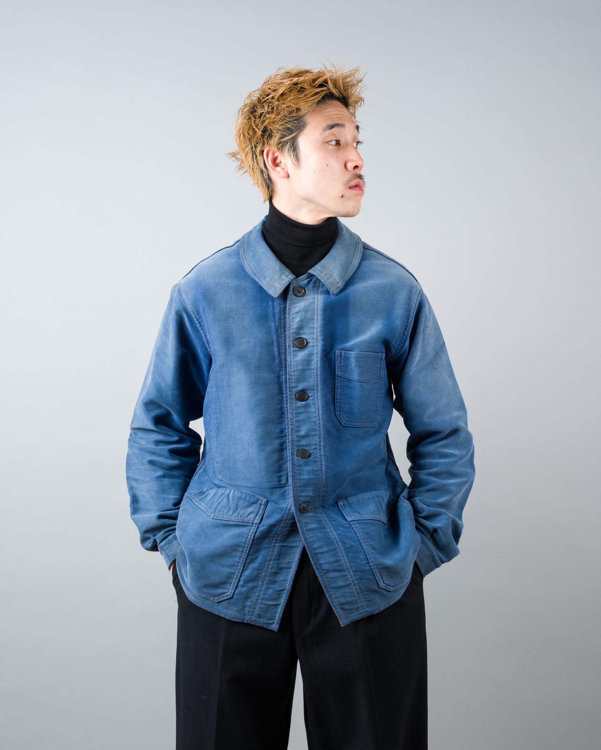 ［~50’s］French Vintage Blue Moleskin Work Jacket "Le Mont St Michel"