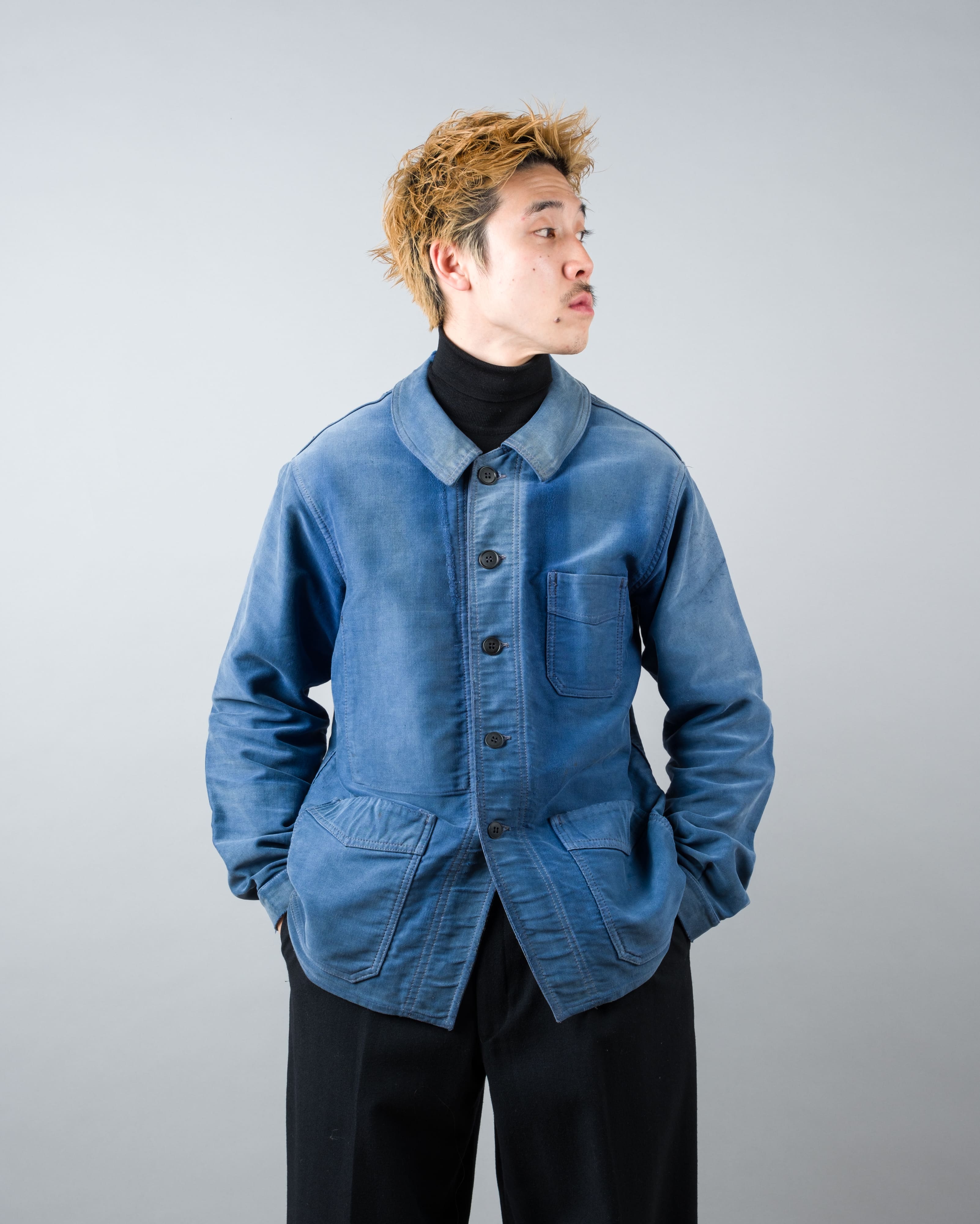 【~50’s】French Vintage Blue Moleskin Work Jacket "Le Mont St Michel"