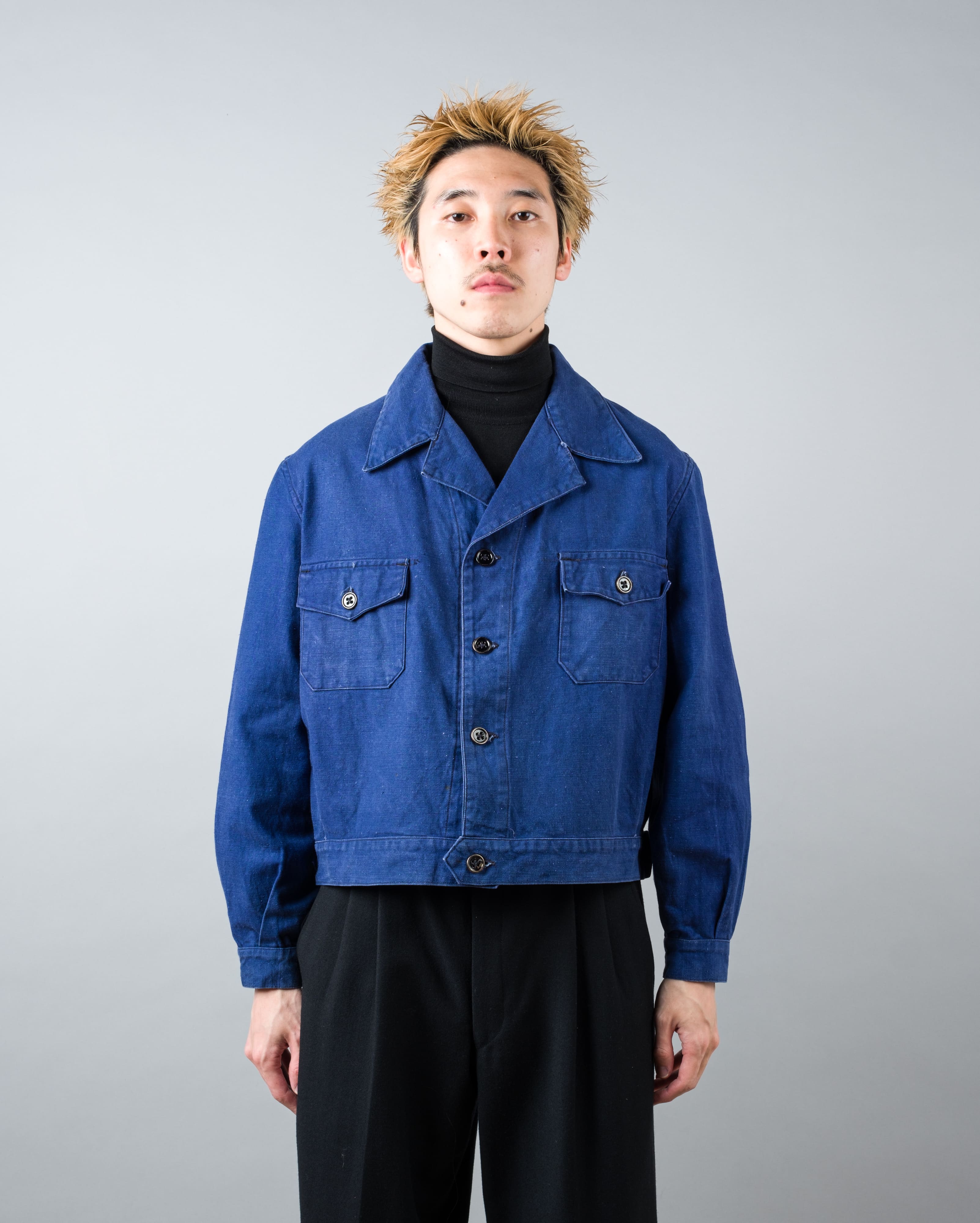 【~40's】French Vintage Deep Blue Cotton Twill Cyclist Jacket