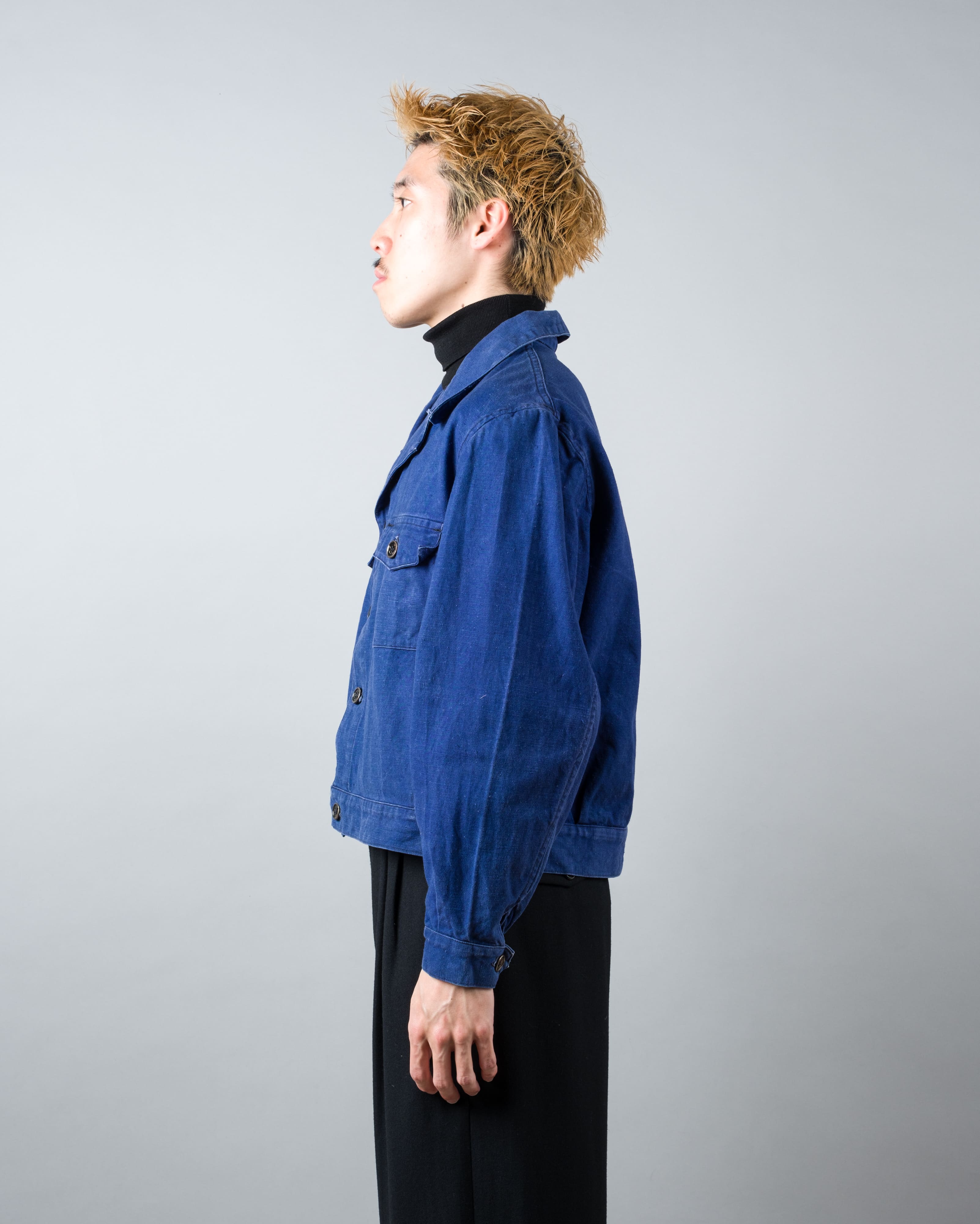 【~40's】French Vintage Deep Blue Cotton Twill Cyclist Jacket